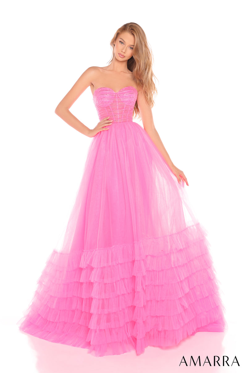 Prom Dresses Beaded Long Ballgown A Line Prom Dress Hot Pink