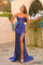 Prom Dresses Ruched Long Formal Fitted Prom Metallic Dress Royal Blue