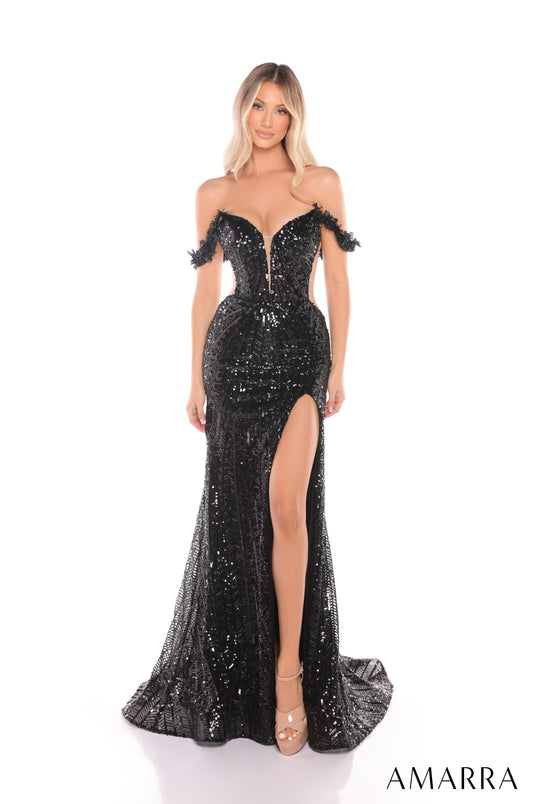 Prom Dresses Long Prom Fitted Slit Formal Sequin Dress Black