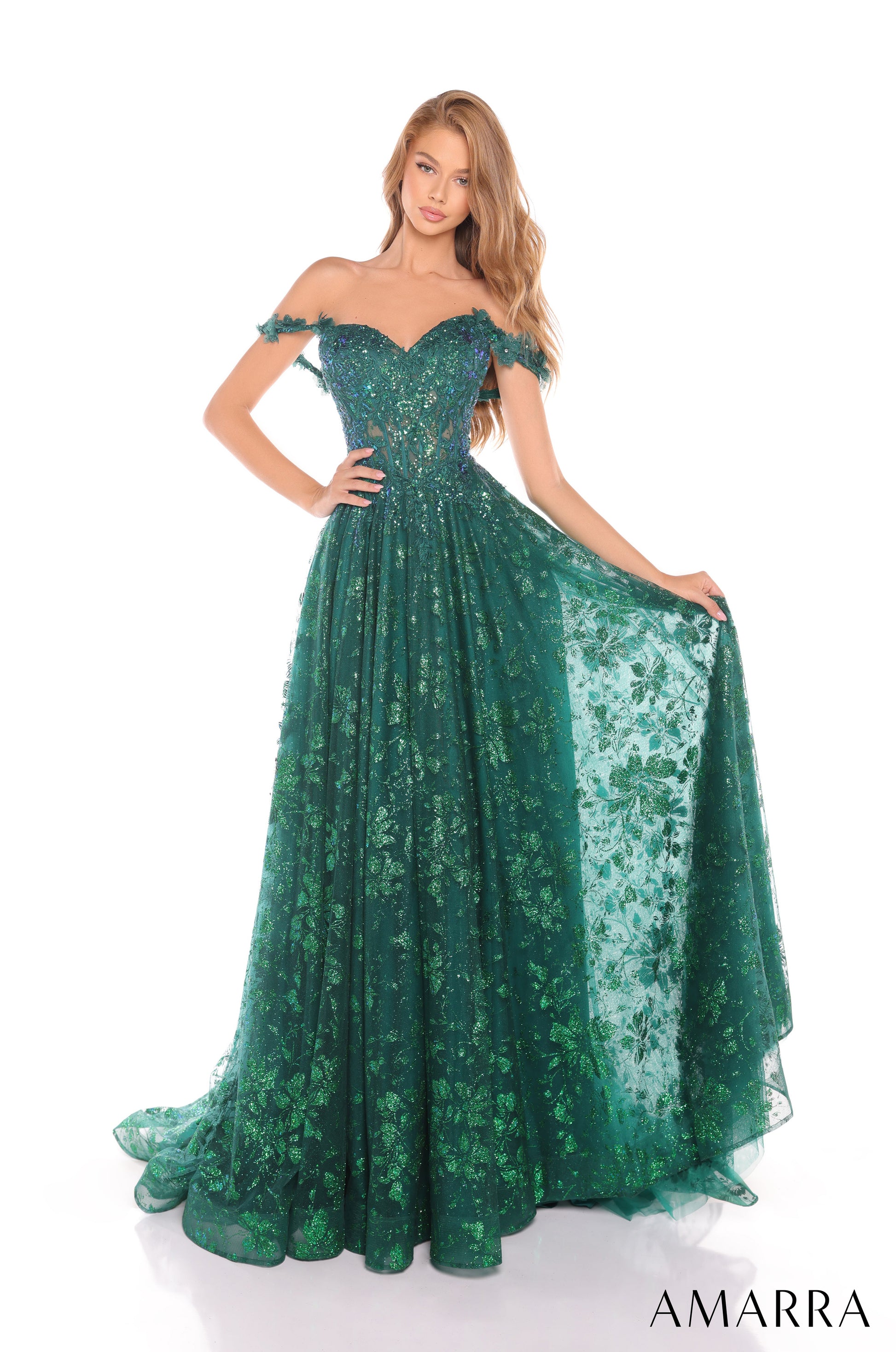 Amarra 88321 Long Prom Ball Gown Formal Glitter Corset Prom Dress