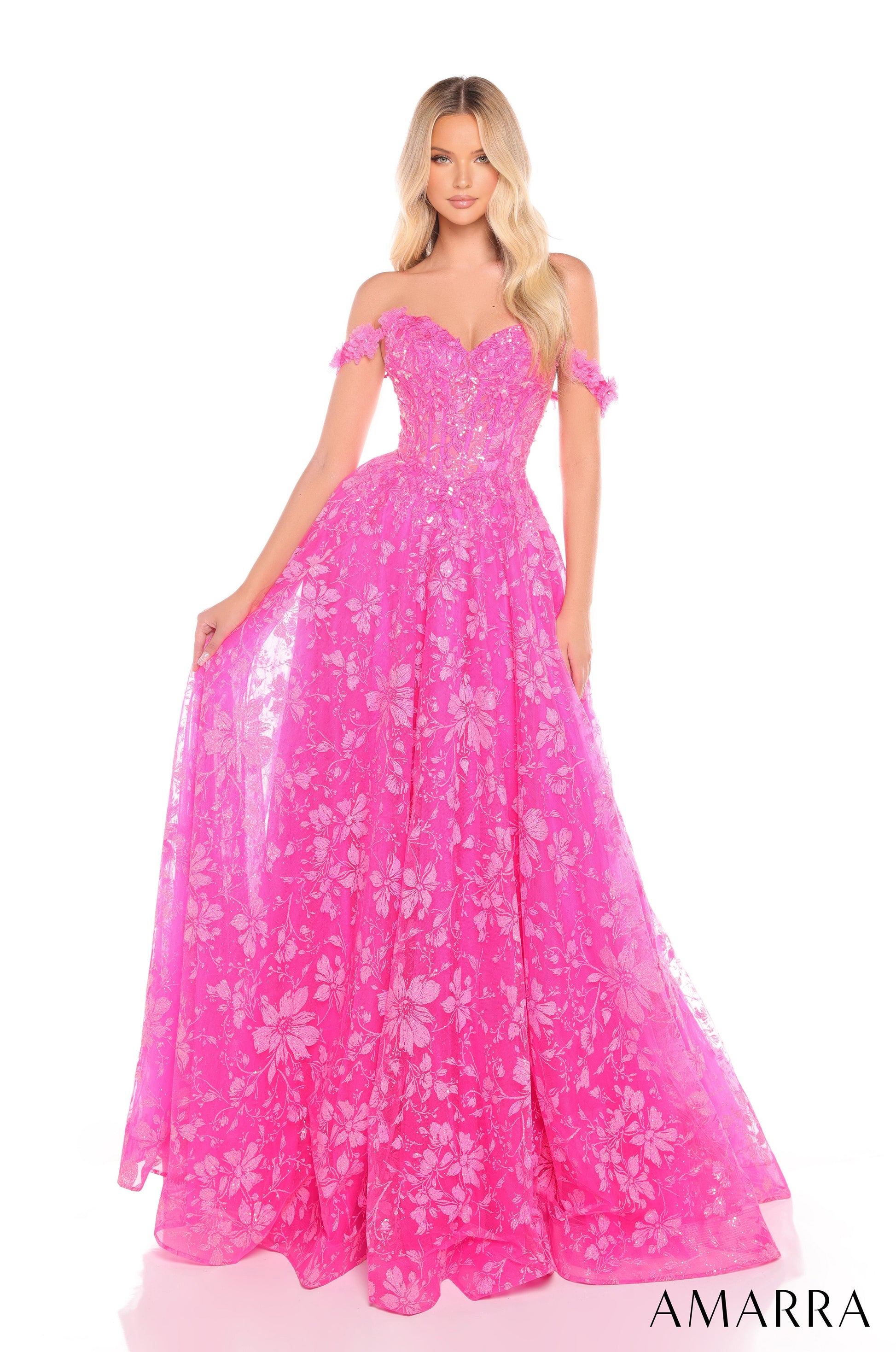 Amarra 88321 Long Prom Ball Gown Formal Glitter Corset Prom Dress