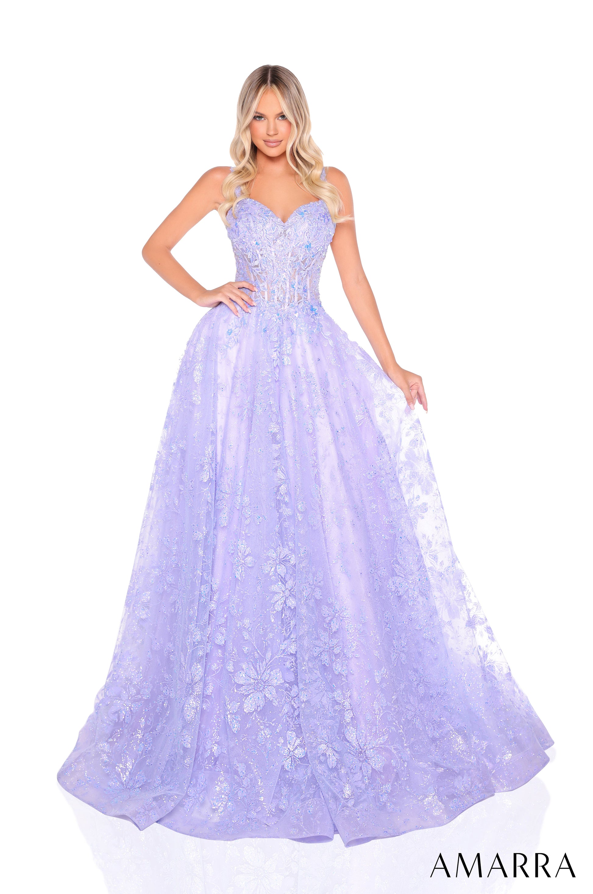Amarra 88321 Long Prom Ball Gown Formal Glitter Corset Prom Dress