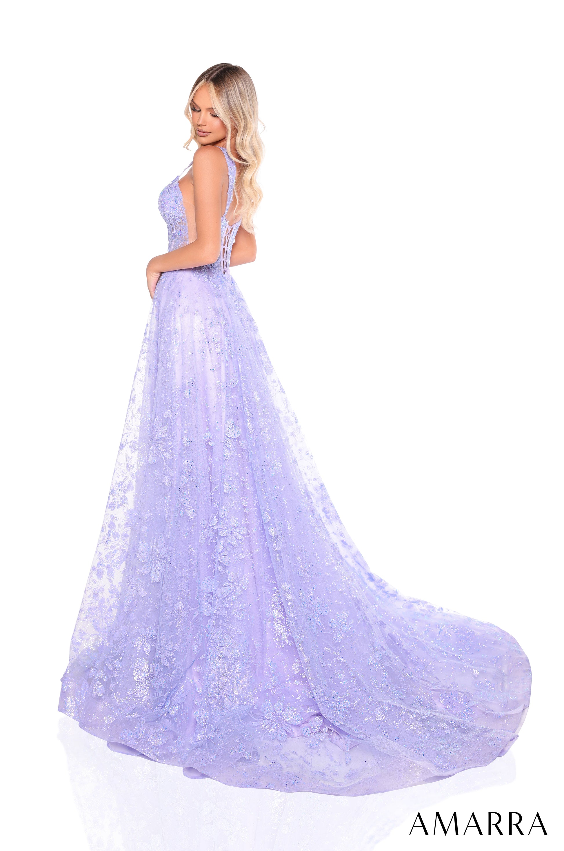Amarra 88321 Long Prom Ball Gown Formal Glitter Corset Prom Dress