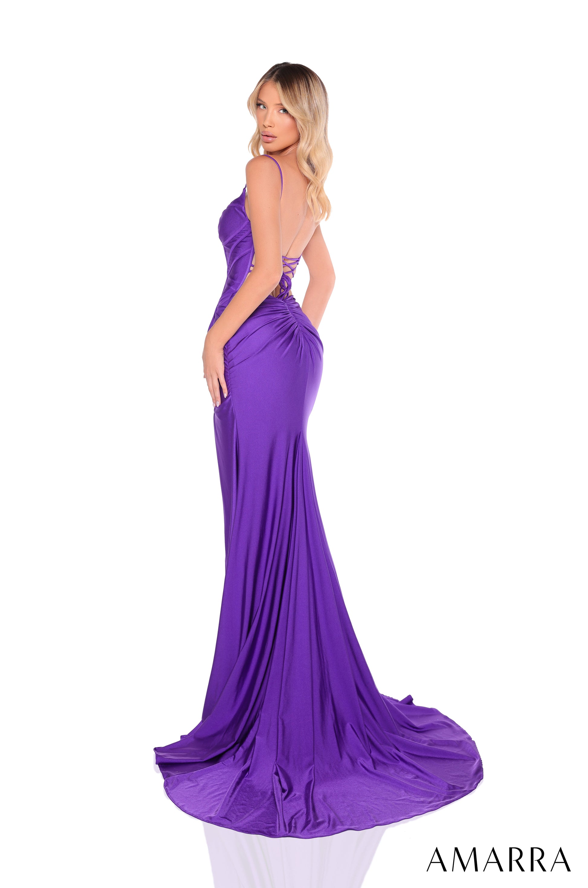 Amarra 88326 Prom Fitted Slit Long Formal Corset Dress