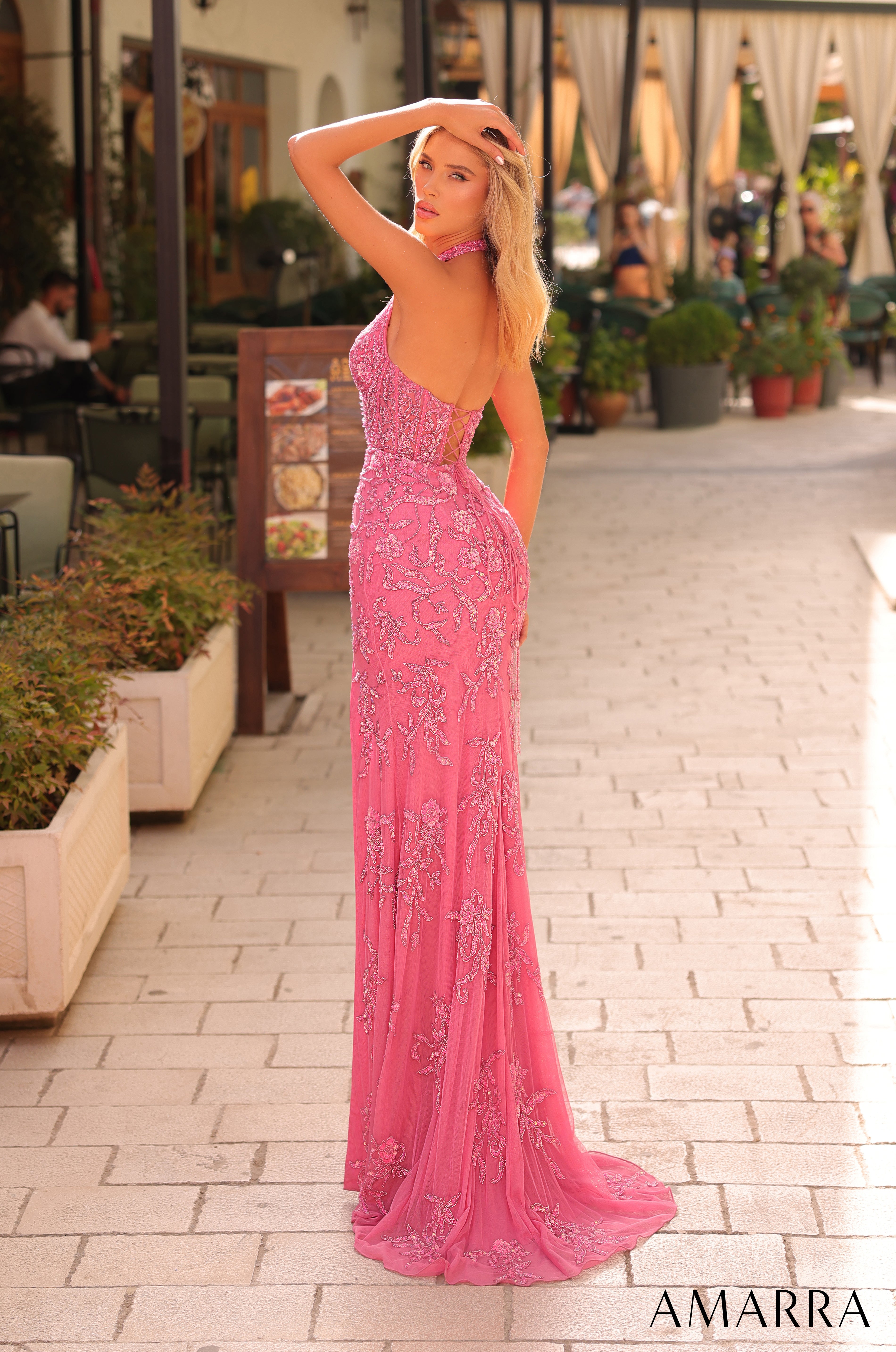 Prom Dresses Glitter Long Formal Mermaid Prom Dress Bright Pink