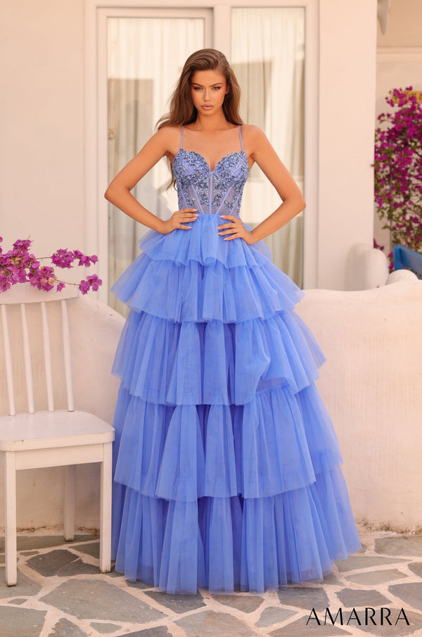 Amarra 88345 Beaded Long Ball Gown Formal Ruffle Prom Dress