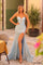 Prom Dresses Beaded Long Mermaid Fit Prom Formal Slit Dress Light Blue