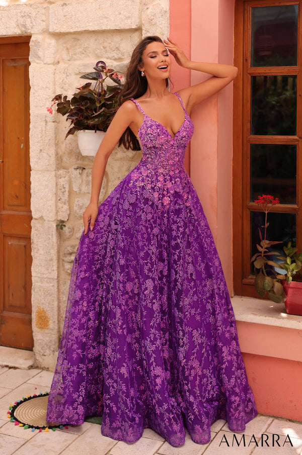 Amarra 88362 Glitter Print Long Ball Gown Sequin Prom Dress