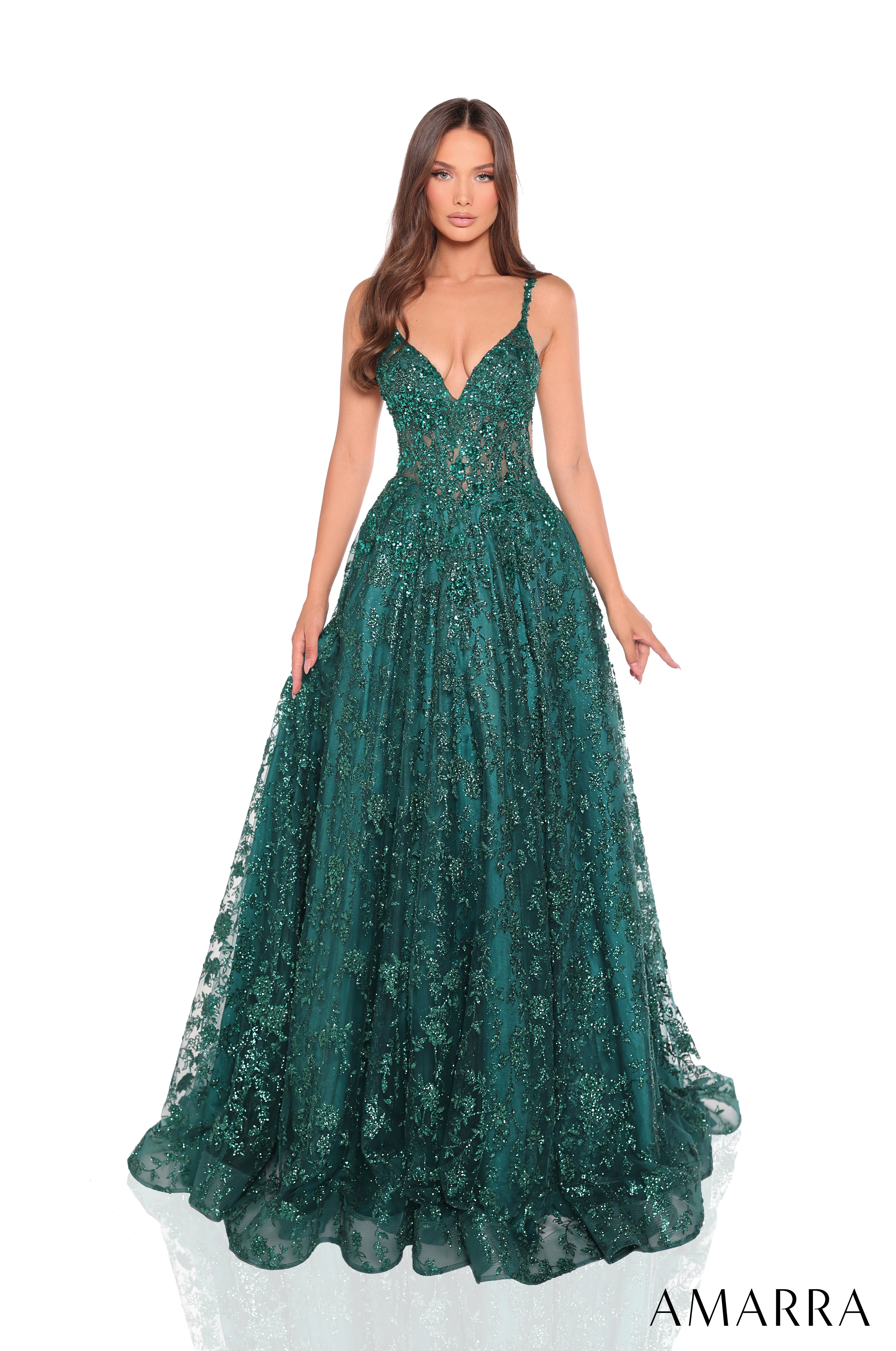 Prom Dresses Glitter Print Long Ball Gown Sequin Prom Dress Emerald