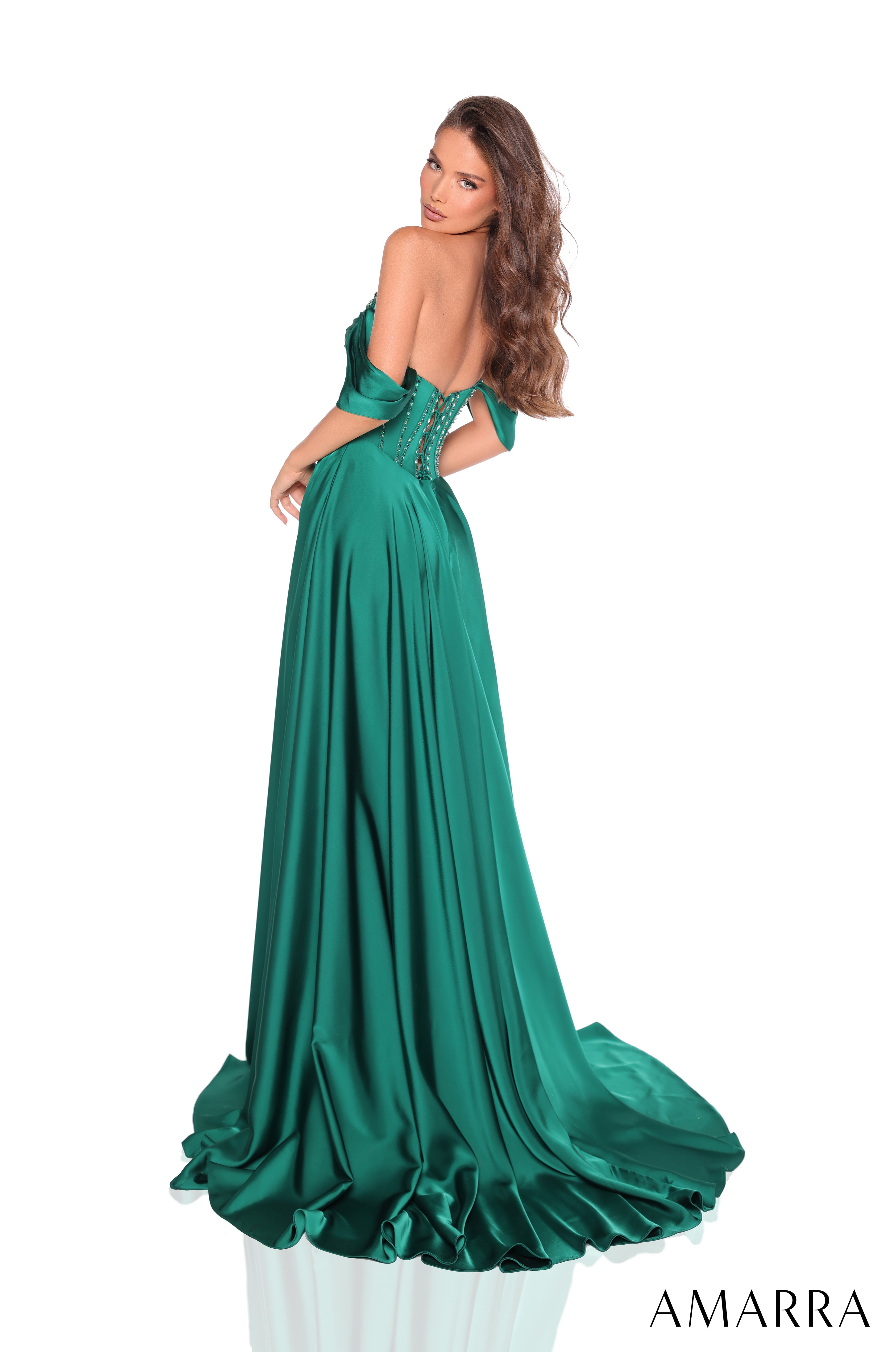 Prom Dresses A Line Beaded Long Formal Slit Prom Dress Emerald
