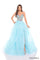 Prom Dresses Long Ball Gown Beaded Ruffle Prom Slit Dress Light Blue/Multi