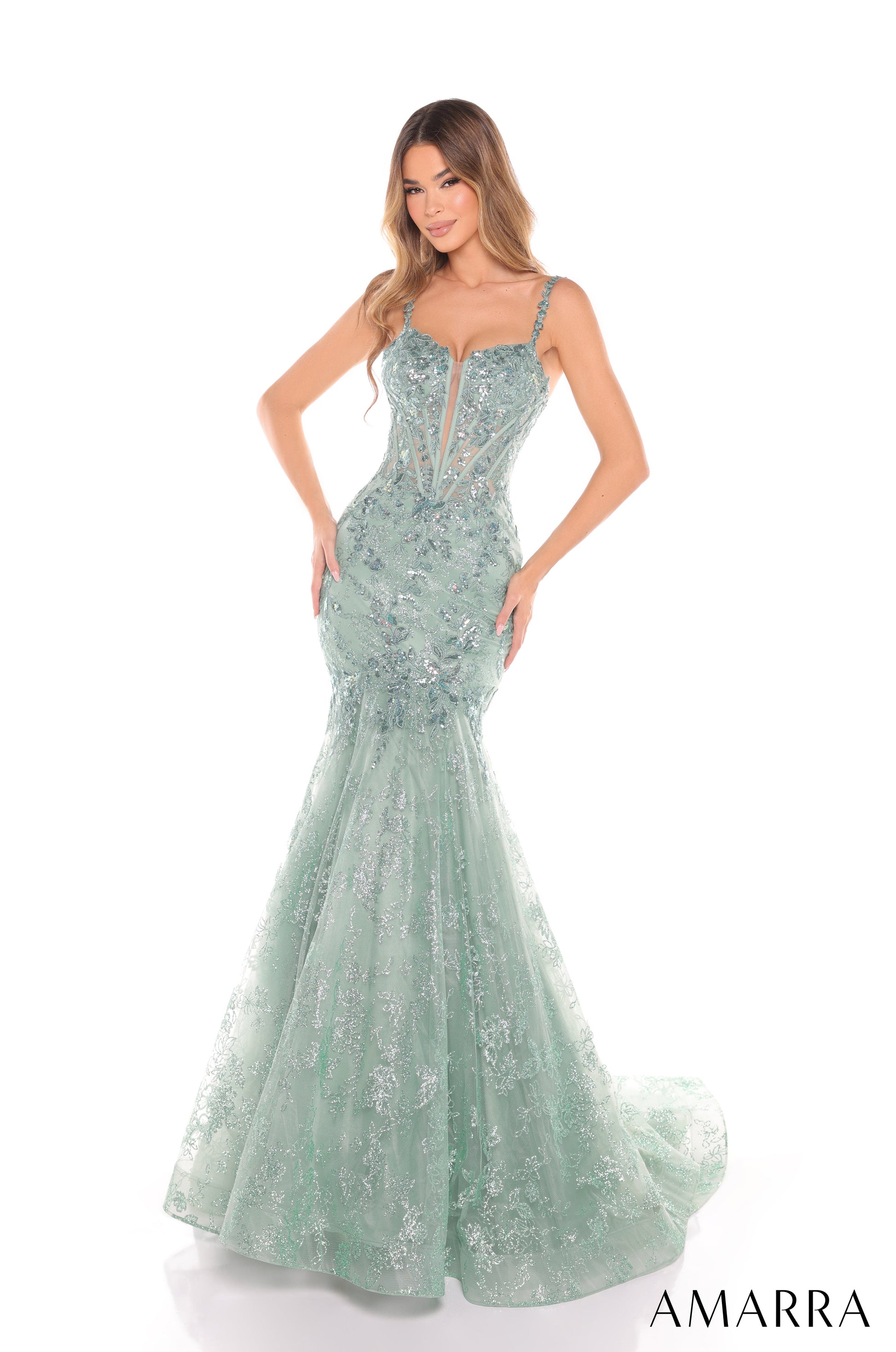 Amarra 88373 Prom Long Glitter Mermaid Applique Formal Dress