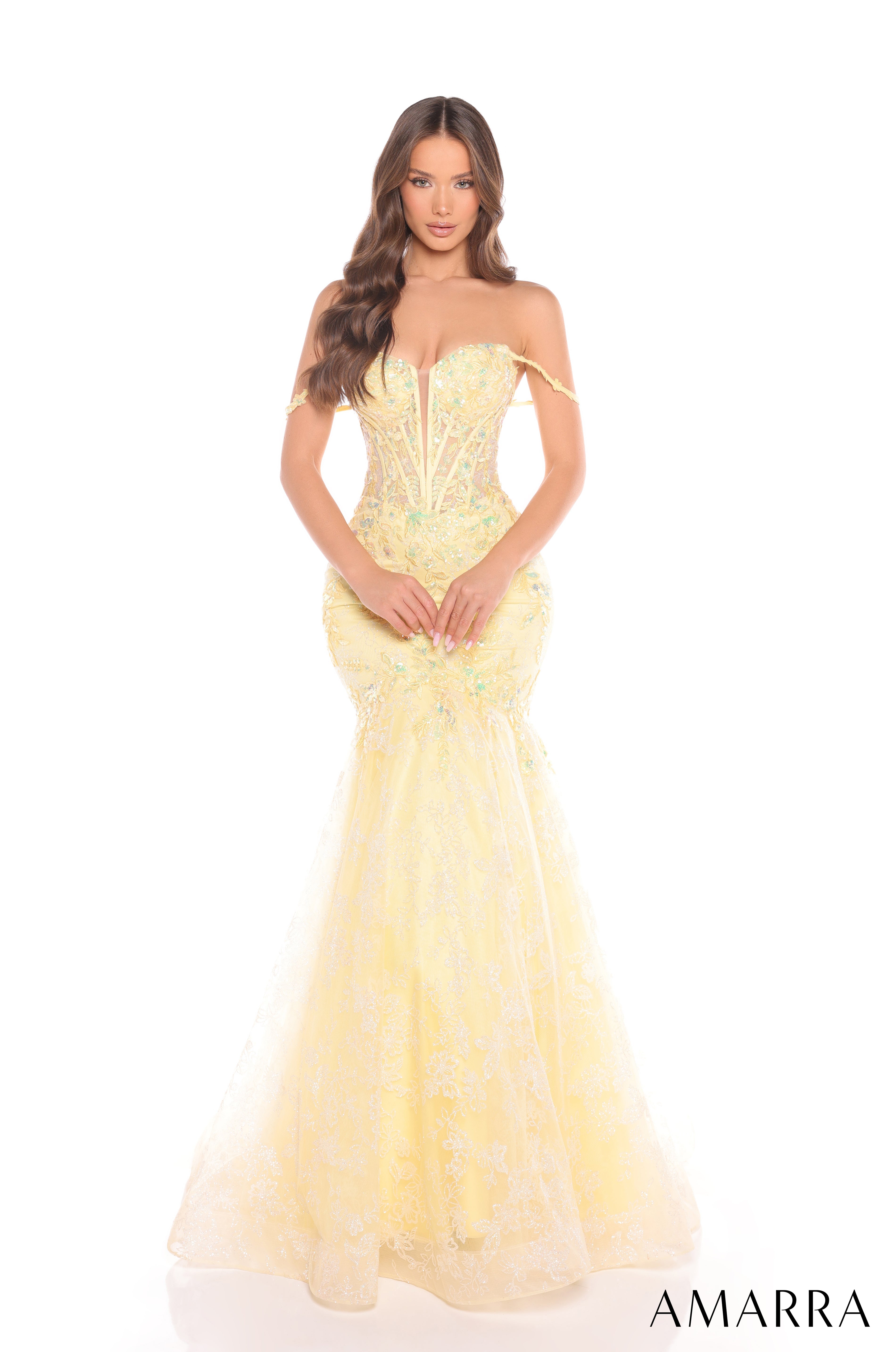 Prom Dresses Prom Long Glitter Mermaid Applique Formal Dress Yellow