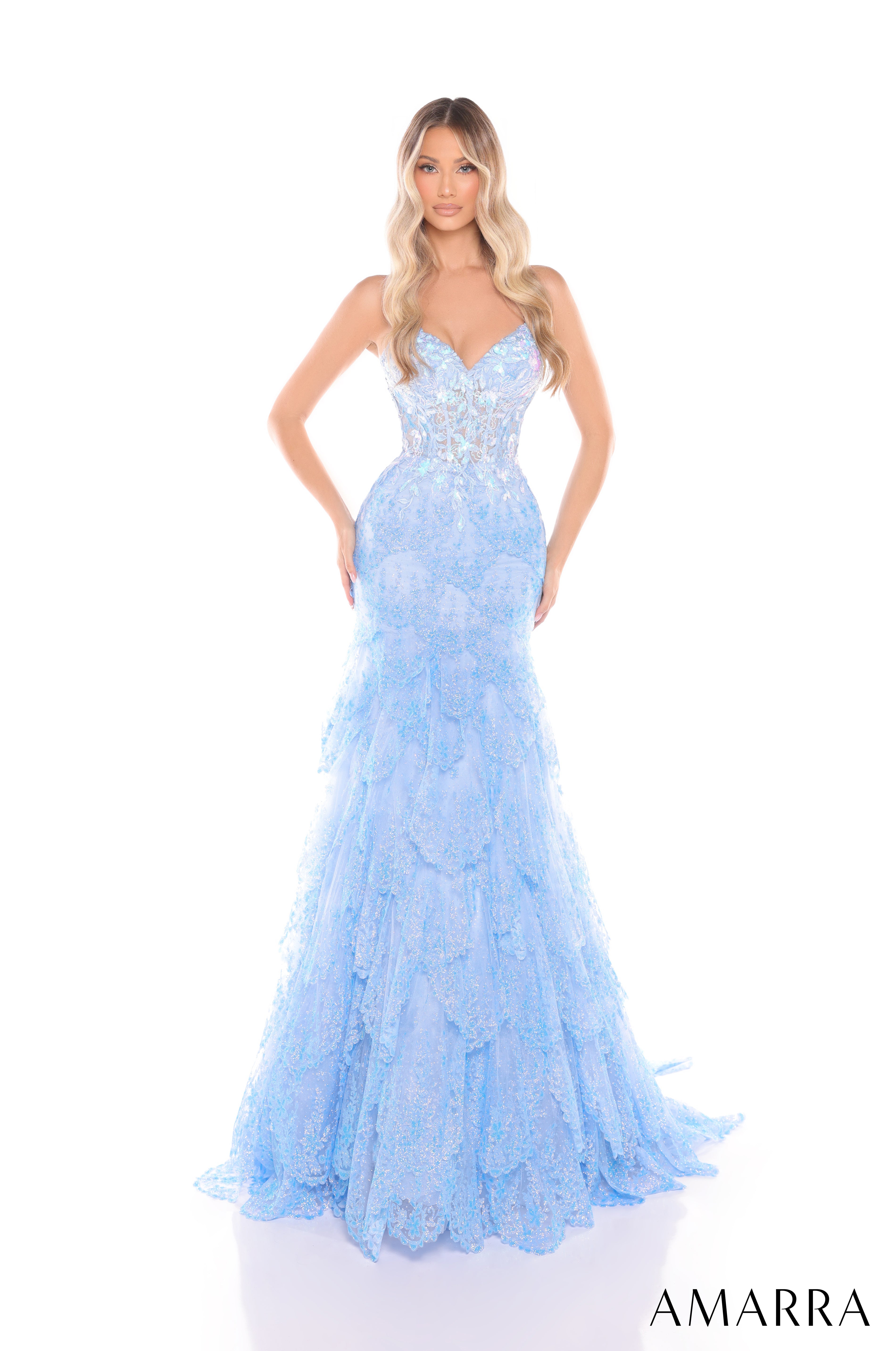 Prom Dresses Prom Long Glitter Formal Sequin Applique Dress Light Blue