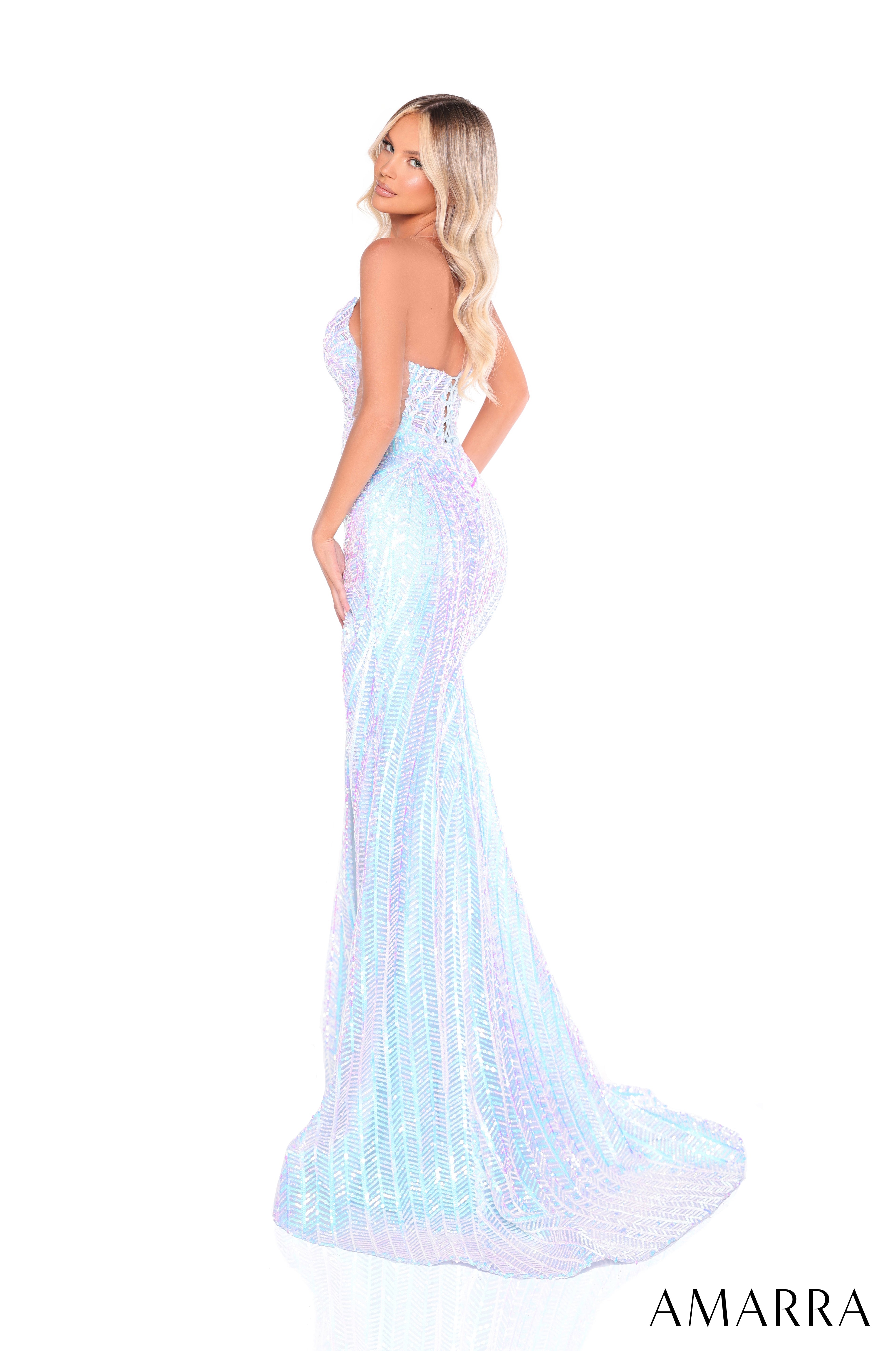 Prom Dresses Prom Fitted Sequin Long Formal Slit Dress Light Blue
