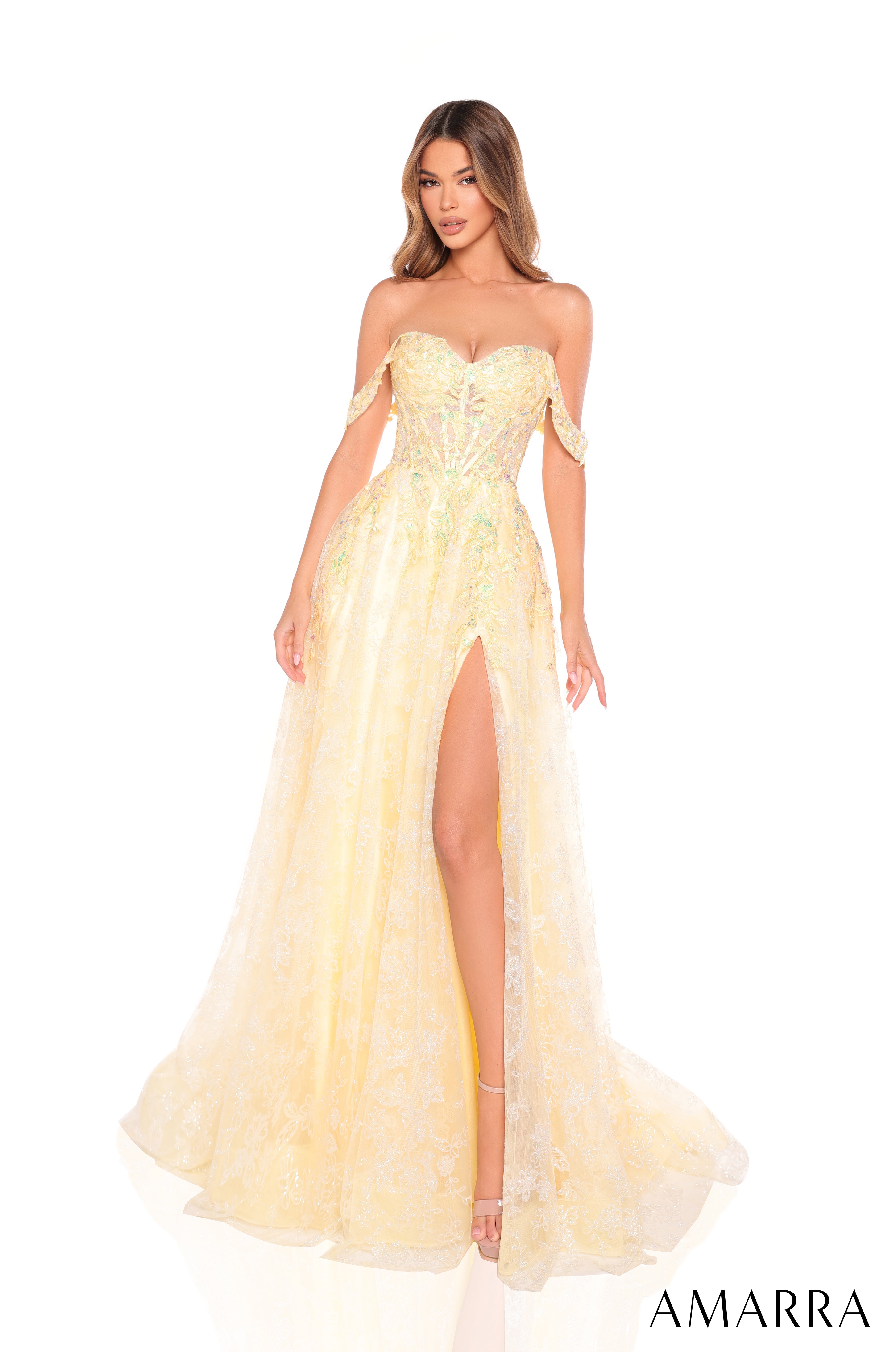 Prom Dresses Prom Long A Line Formal Lace Glitter Dress Light Yellow