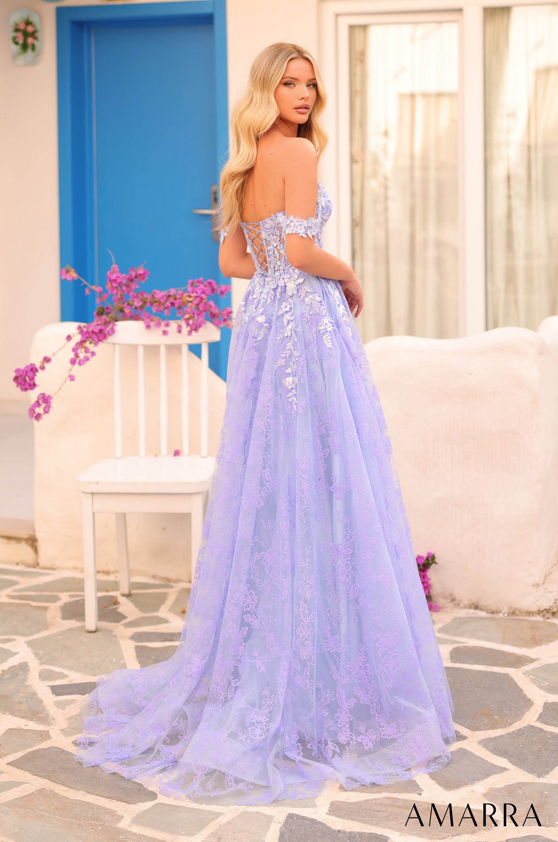 Amarra 88394 Prom Long A Line Formal Lace Glitter Dress