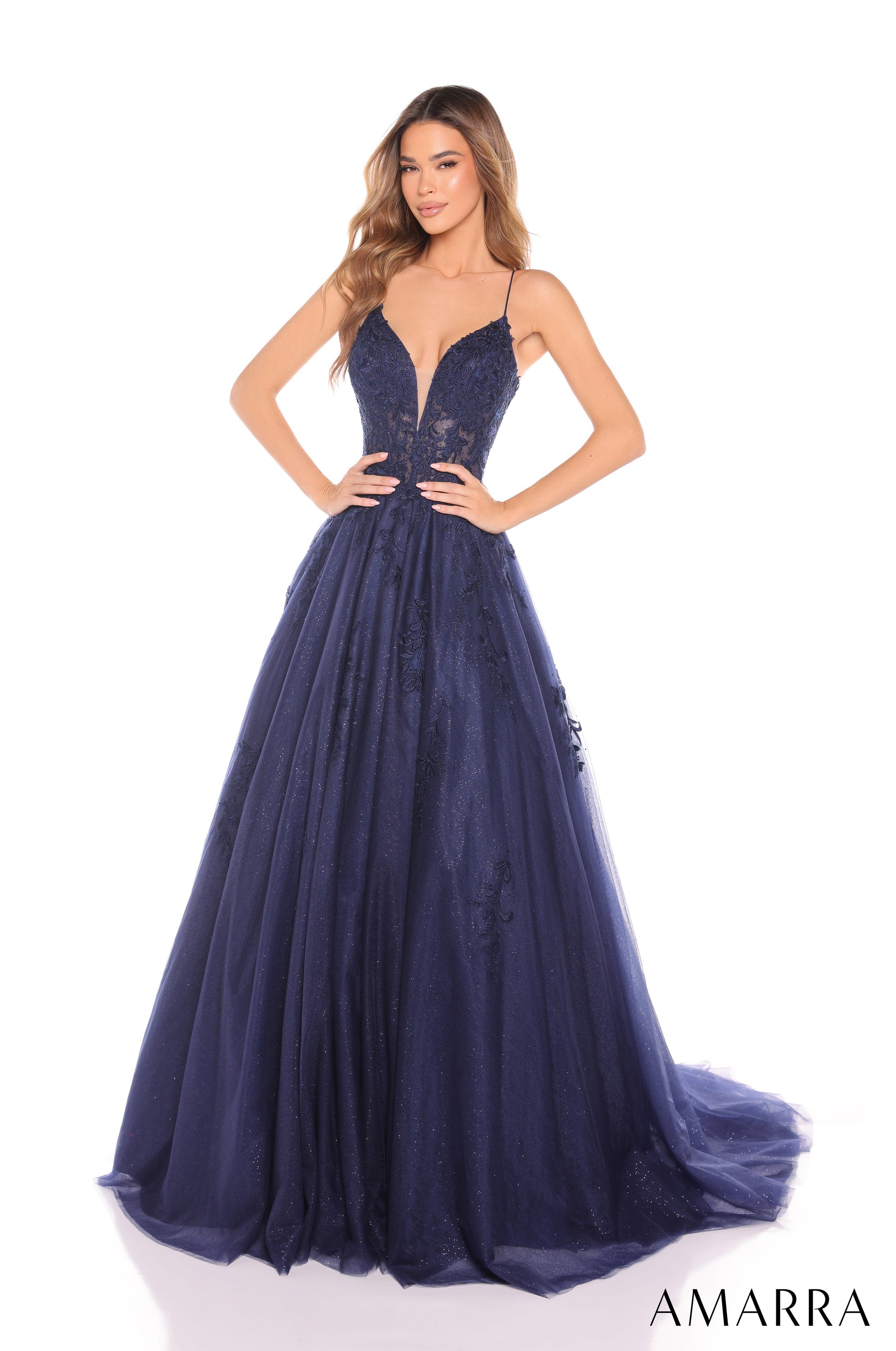 Amarra 88410 Prom Long Ball Gown Applique Corset Formal Dress