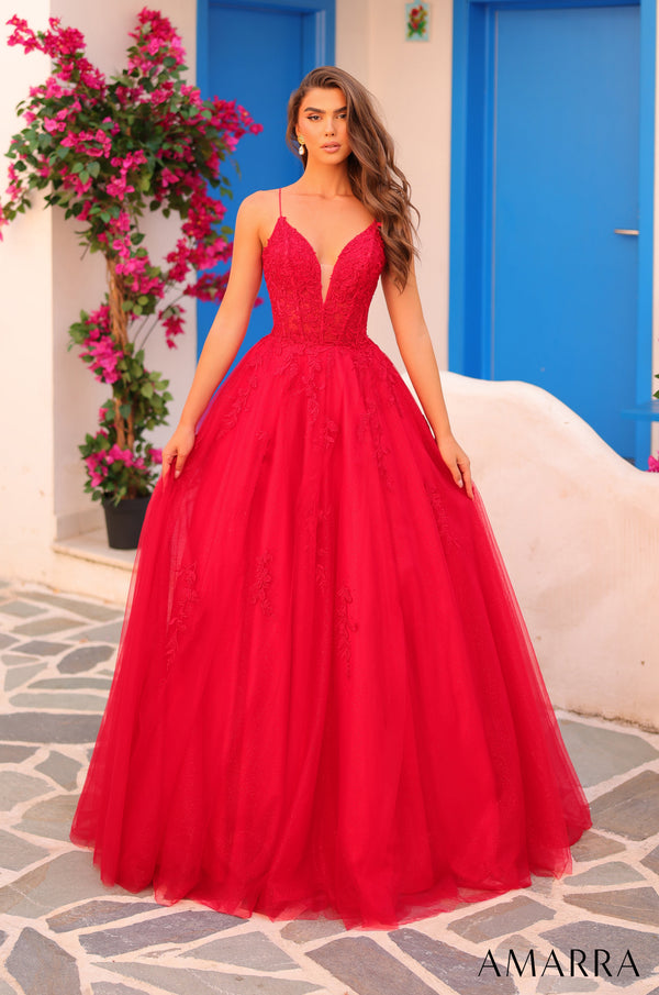 Amarra 88410 Prom Long Ball Gown Applique Corset Formal Dress