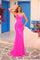 Formal Dresses Fitted Prom Long 3D Flower Applique Formal Dress Fuchsia