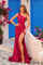 Prom Dresses Prom Fitted Slit Long Formal 3D Floral Applique Dress Wine