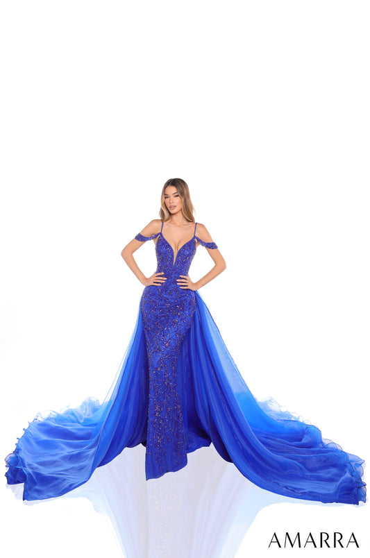 Prom Dresses Prom Long Beaded Formal Detachable Overskirt Fitted Dress Royal Blue