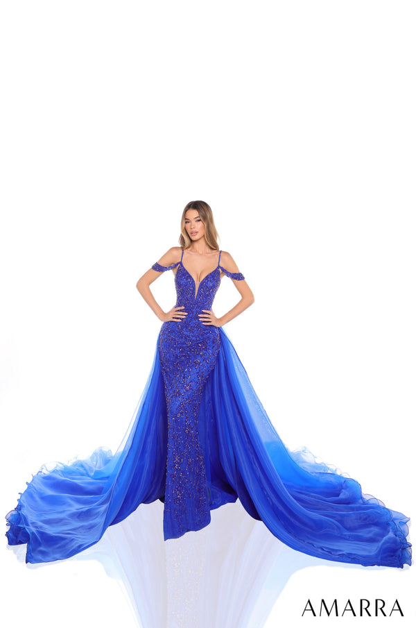 Amarra 88447 Prom Long Beaded Formal Detachable Overskirt Fitted Dress