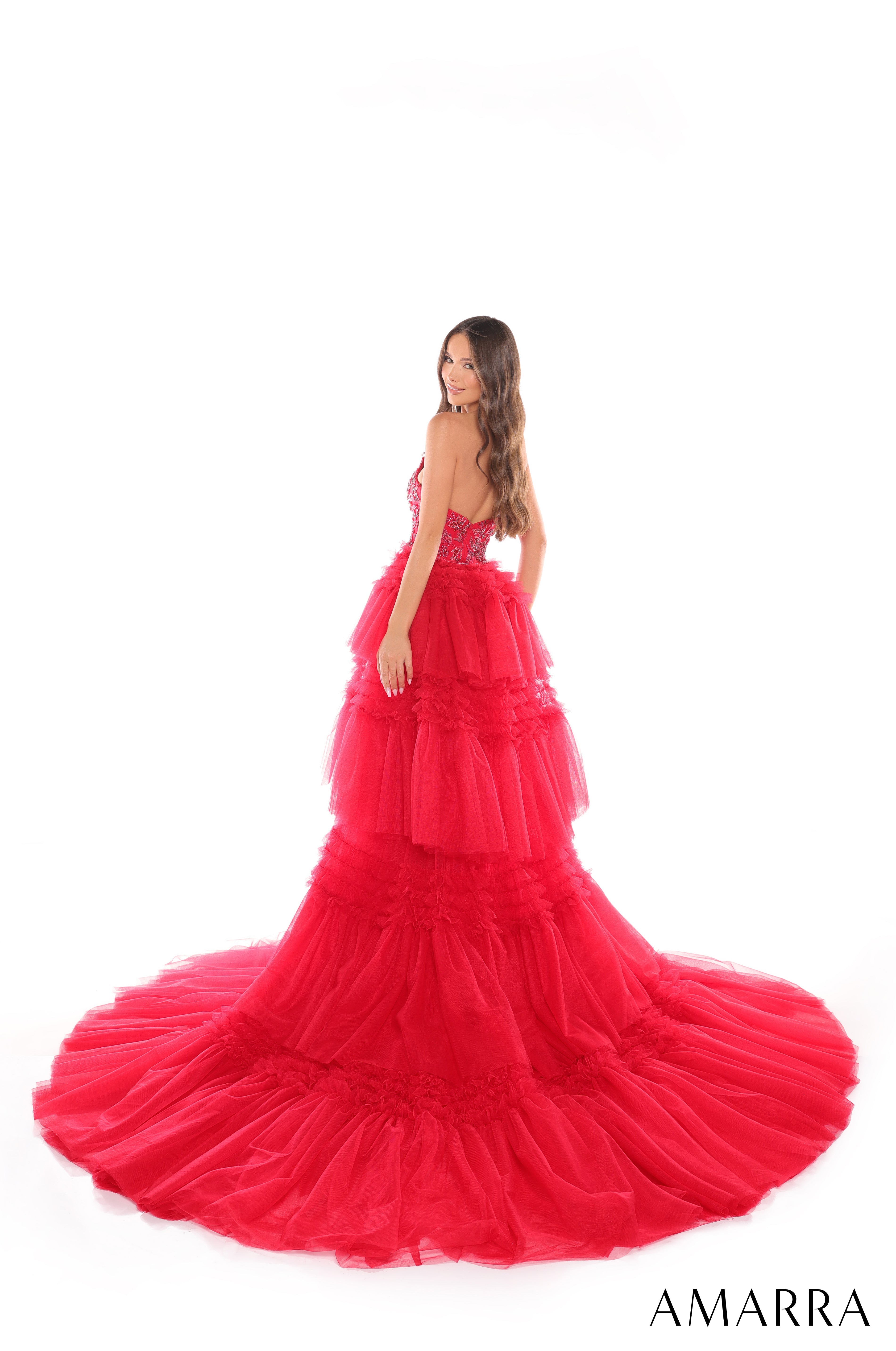 Prom Dresses Beaded Long Formal Detachable Overskirt Prom Dress Red