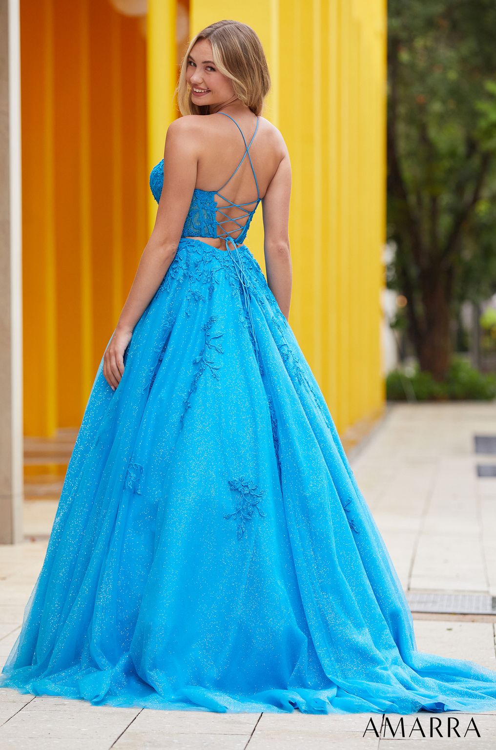 Amarra 88536 Long Lace Applique Ball Gown Formal Prom Dress