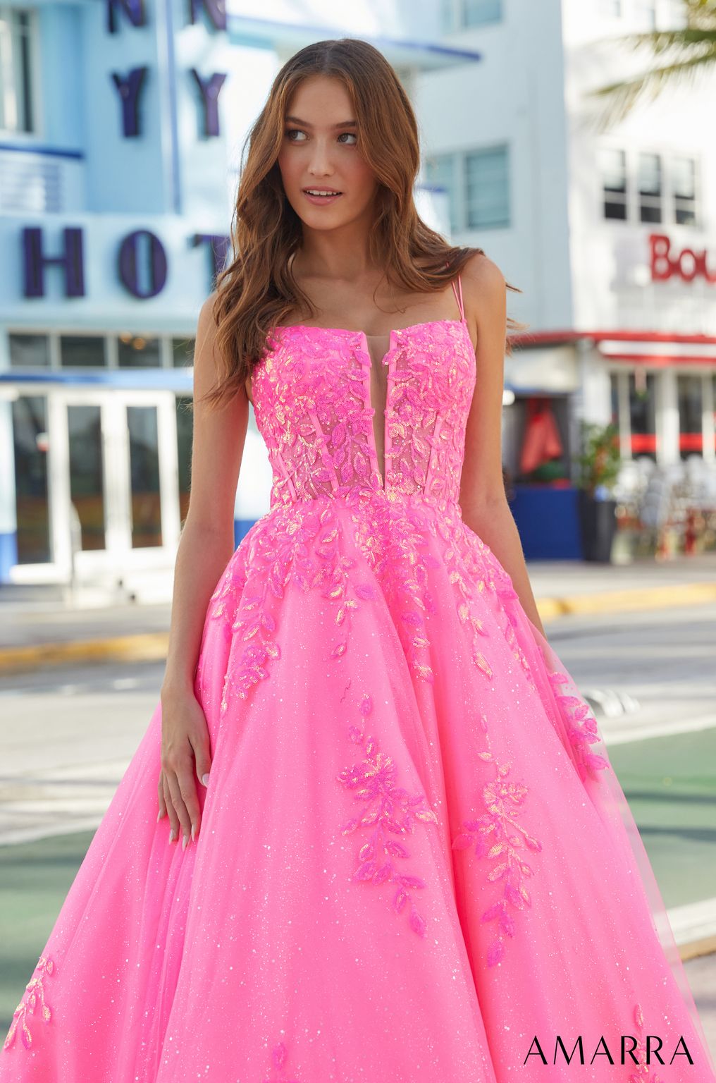 Amarra 88574 Long Ball Gown Sequin Applique Prom Dress