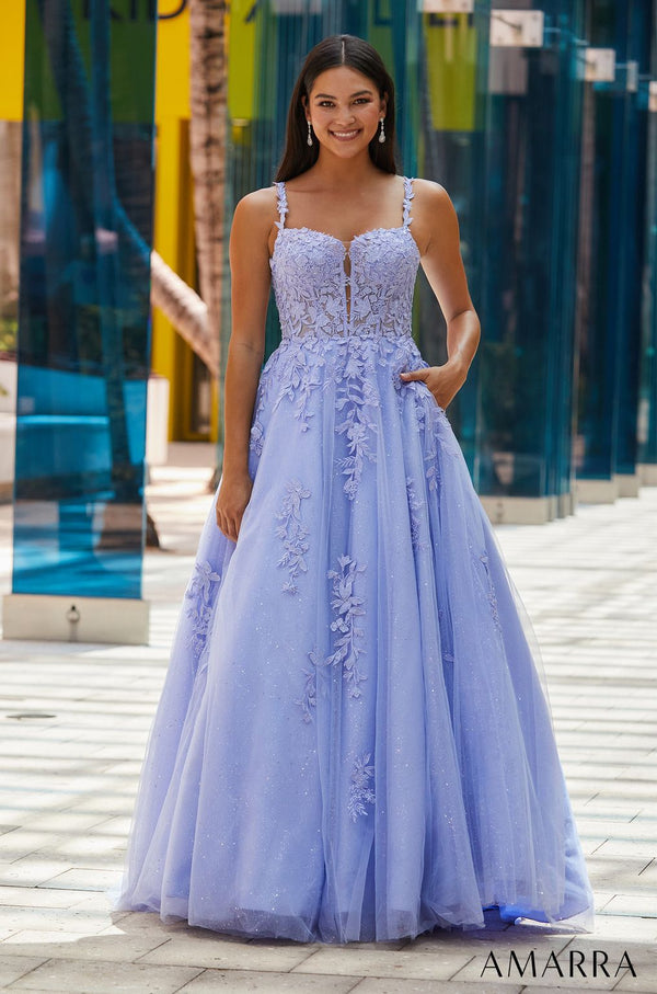 Prom Dresses Metallic Long Ball Gown Prom Dress Periwinkle