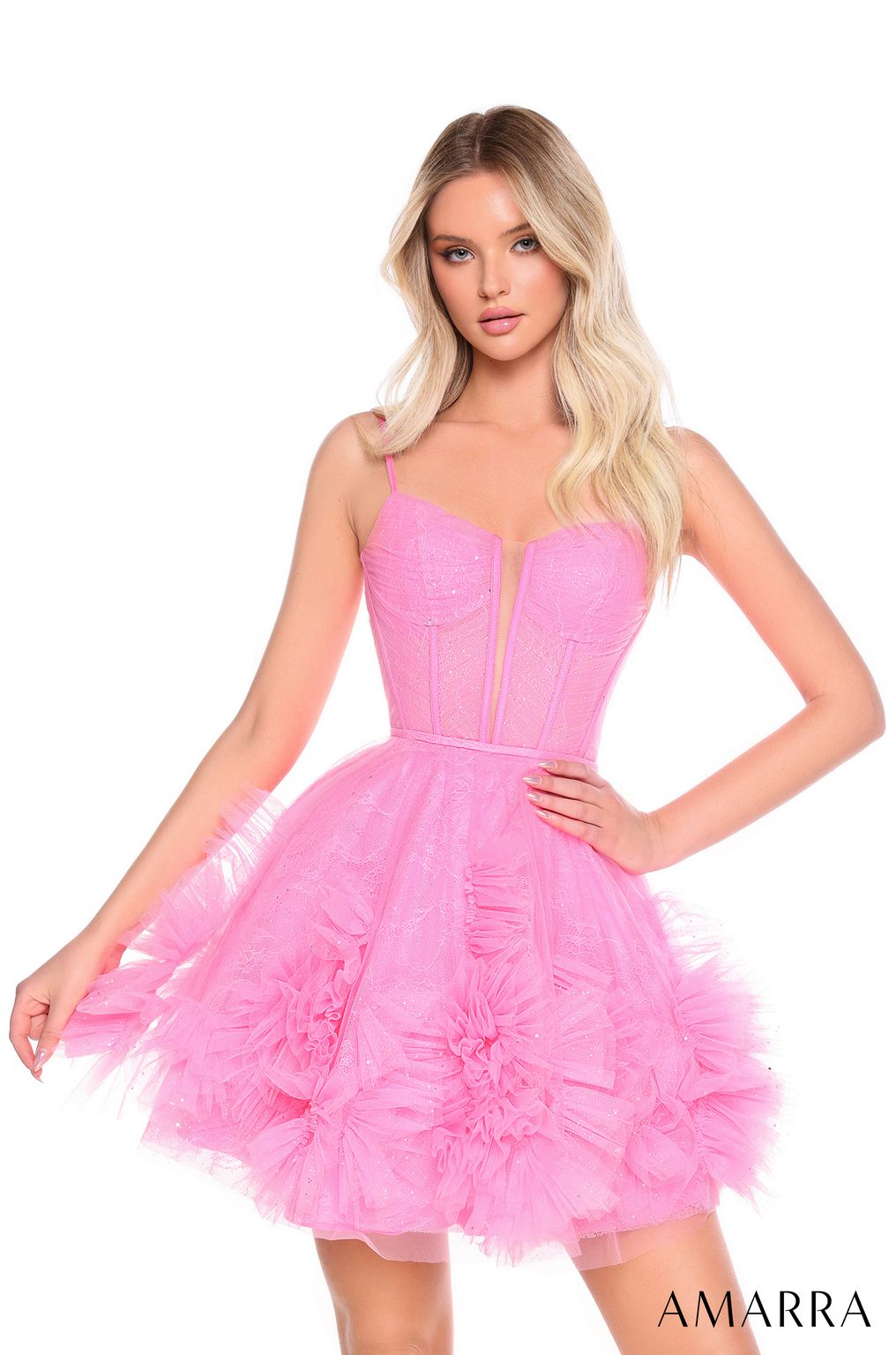 Amarra 88677 Short Homecoming Ruffle Cocktail Dress