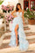 Prom Dresses Long Beaded Lace Floral Ball Gown Prom Dress Light Blue