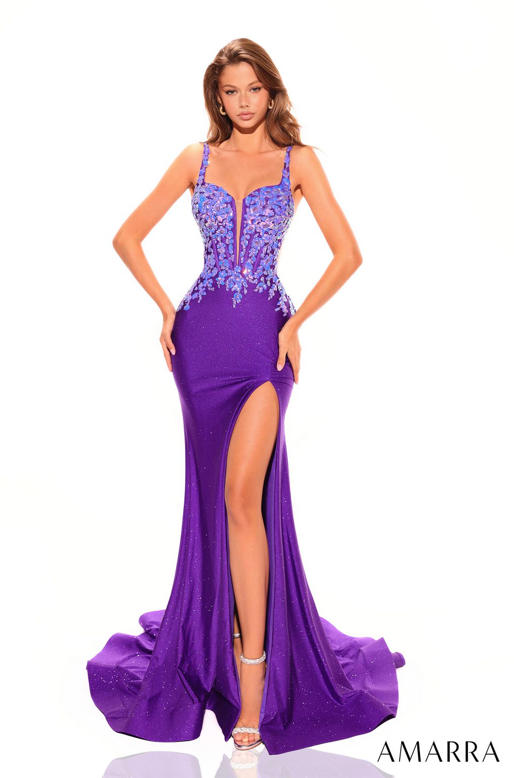Prom Dresses Long Beaded Fitted Floral Prom Dress Purple
