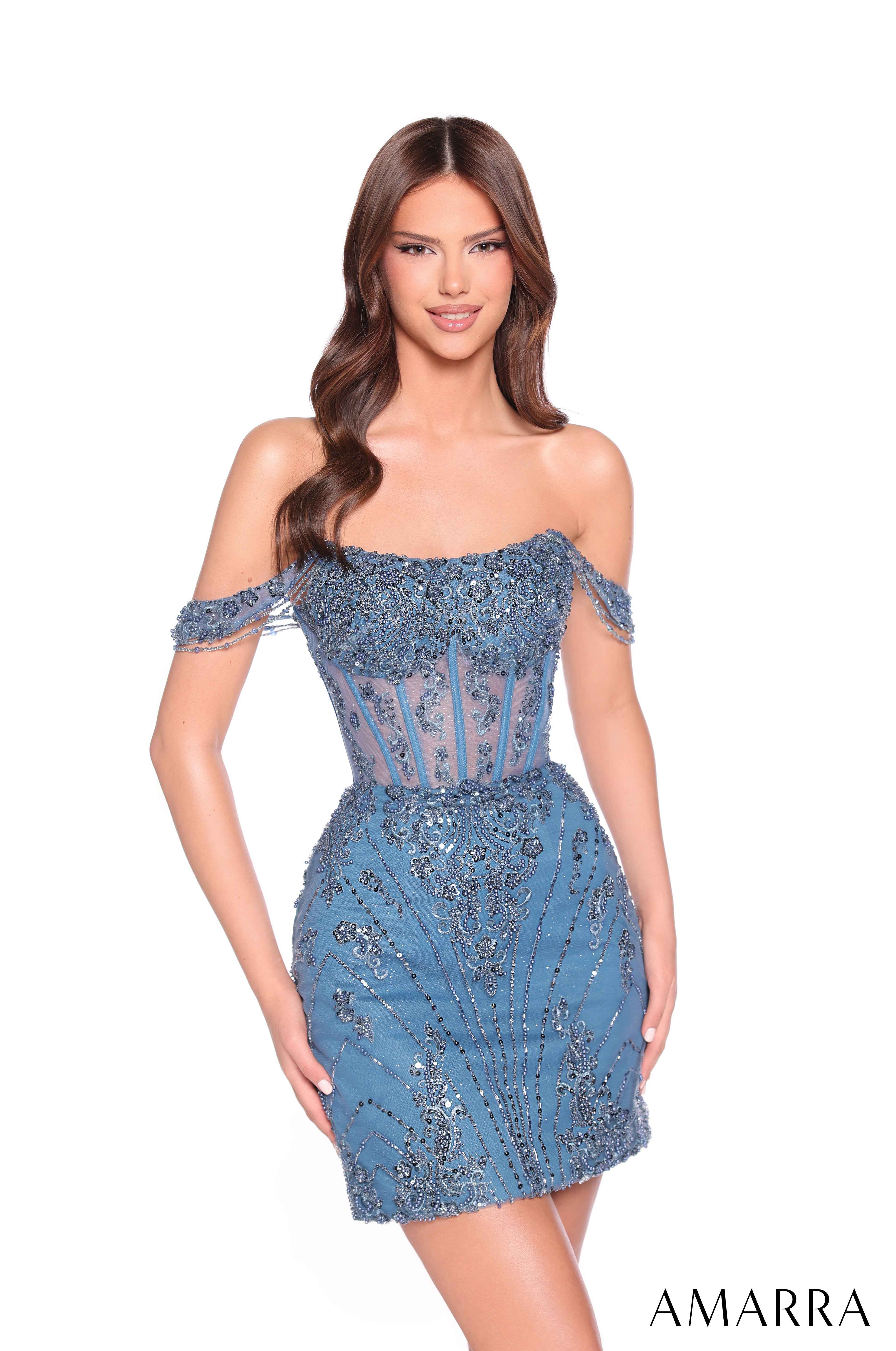 Cocktail Dresses Short Cocktail Lace Beaded Corset Dress Amarra 88900 Teal