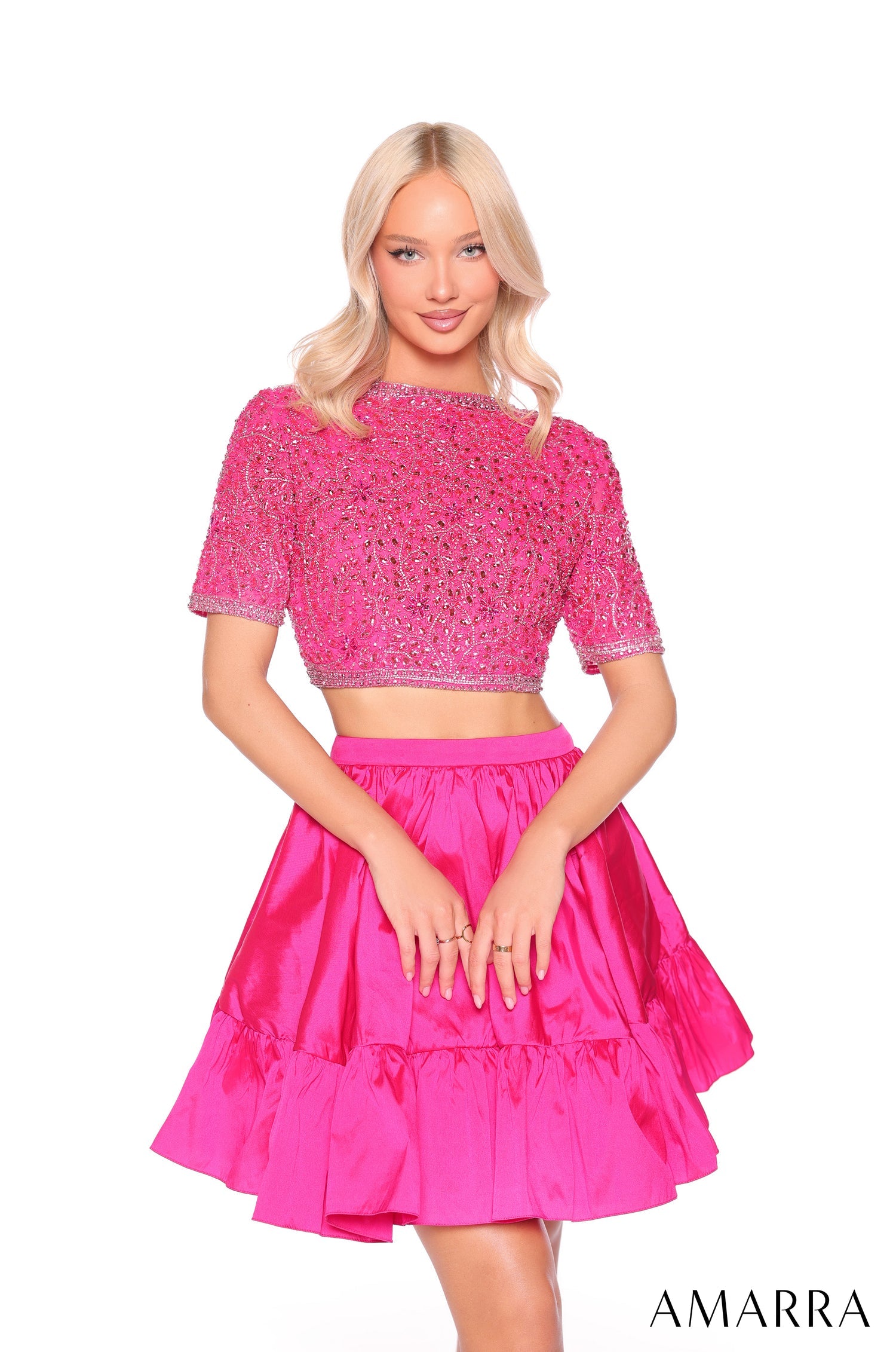 Cocktail Dresses Two Piece Short Cocktail Beaded Dress Amarra 88902 Fuchsia