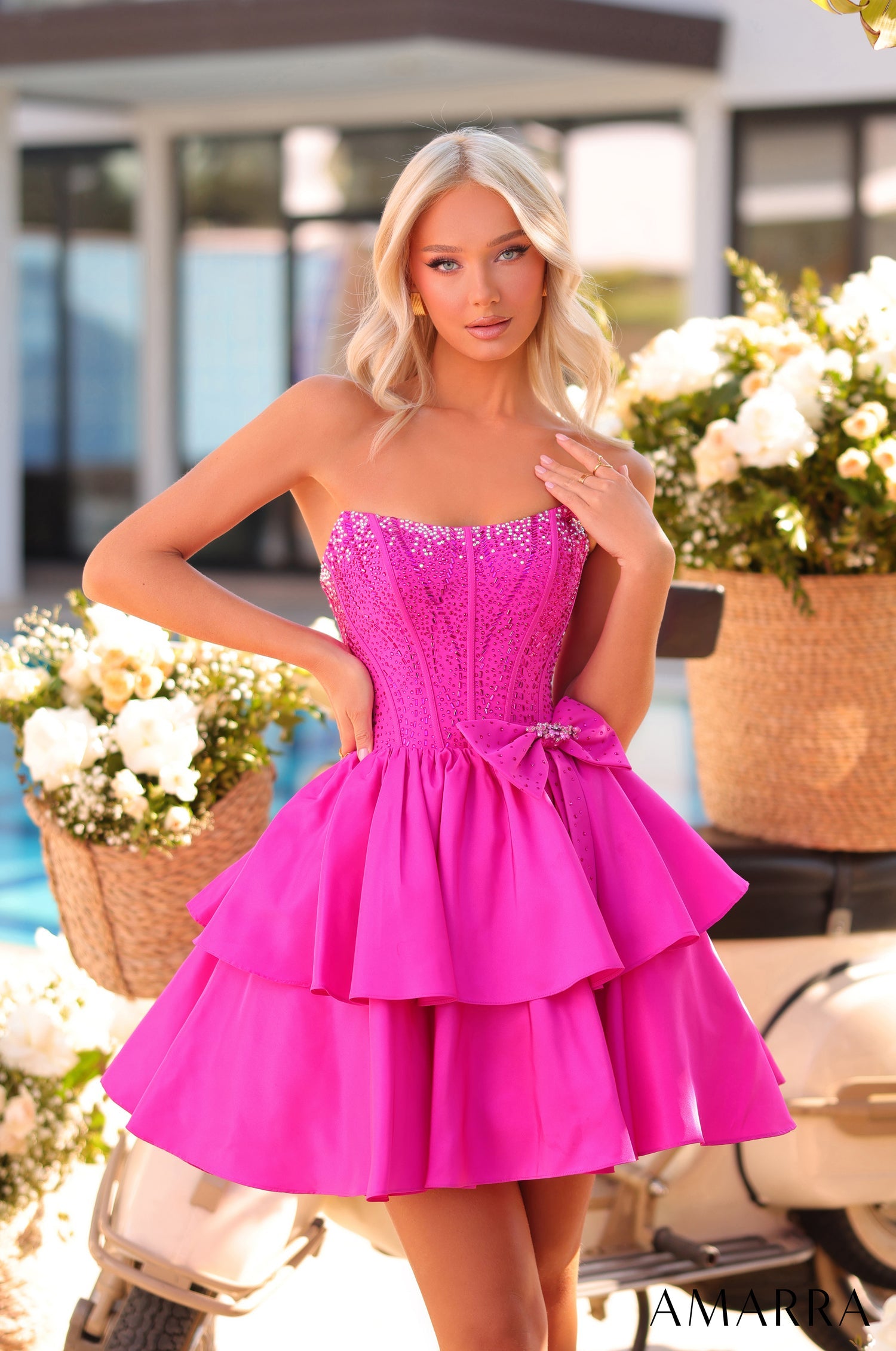 Cocktail Dresses Short Cocktail A Line Beaded Dress Amarra 88912 Fuchsia