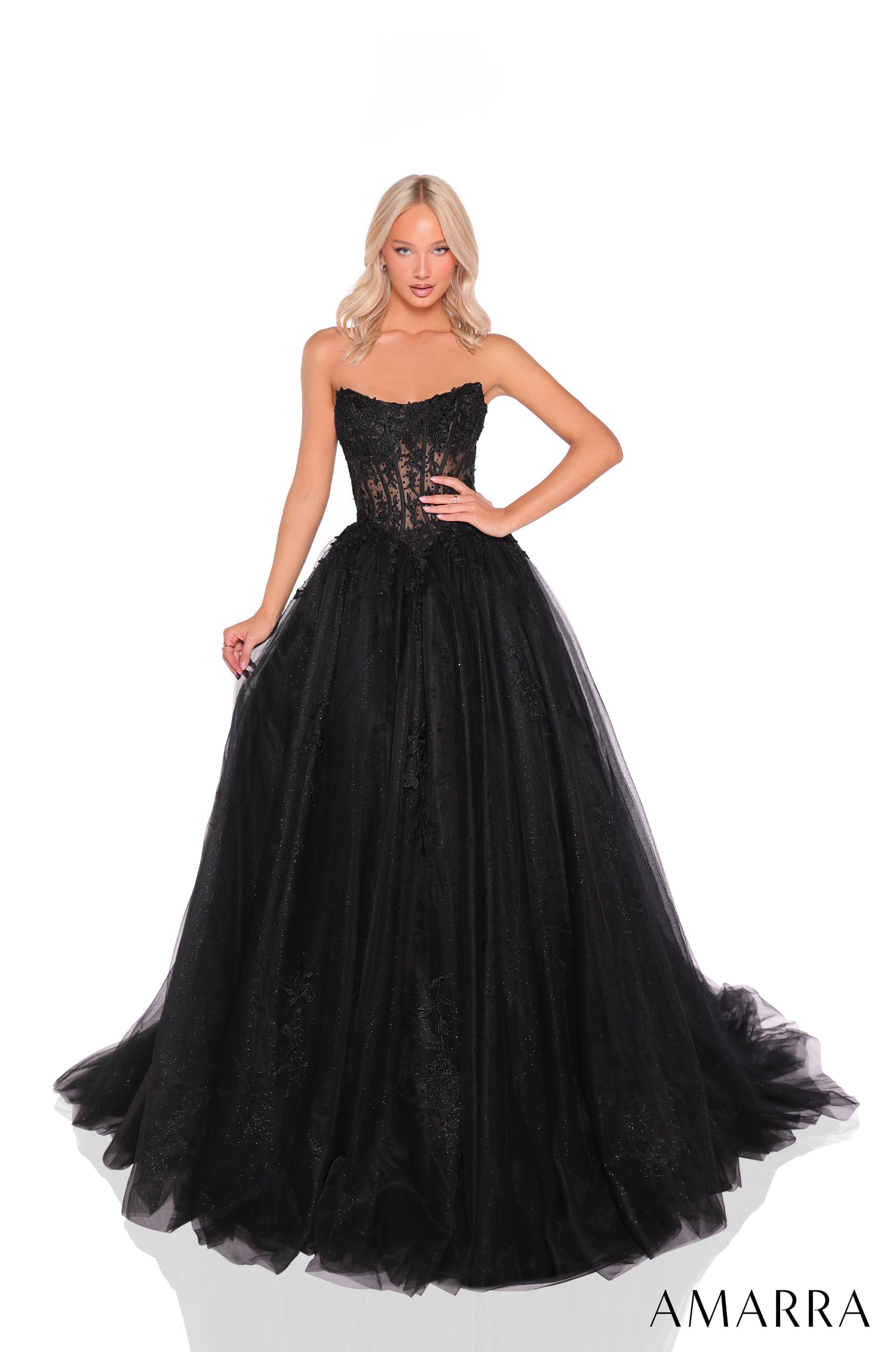 Prom Dresses Long A Line Lace Corset Prom Formal Dress Amarra 88913 Black