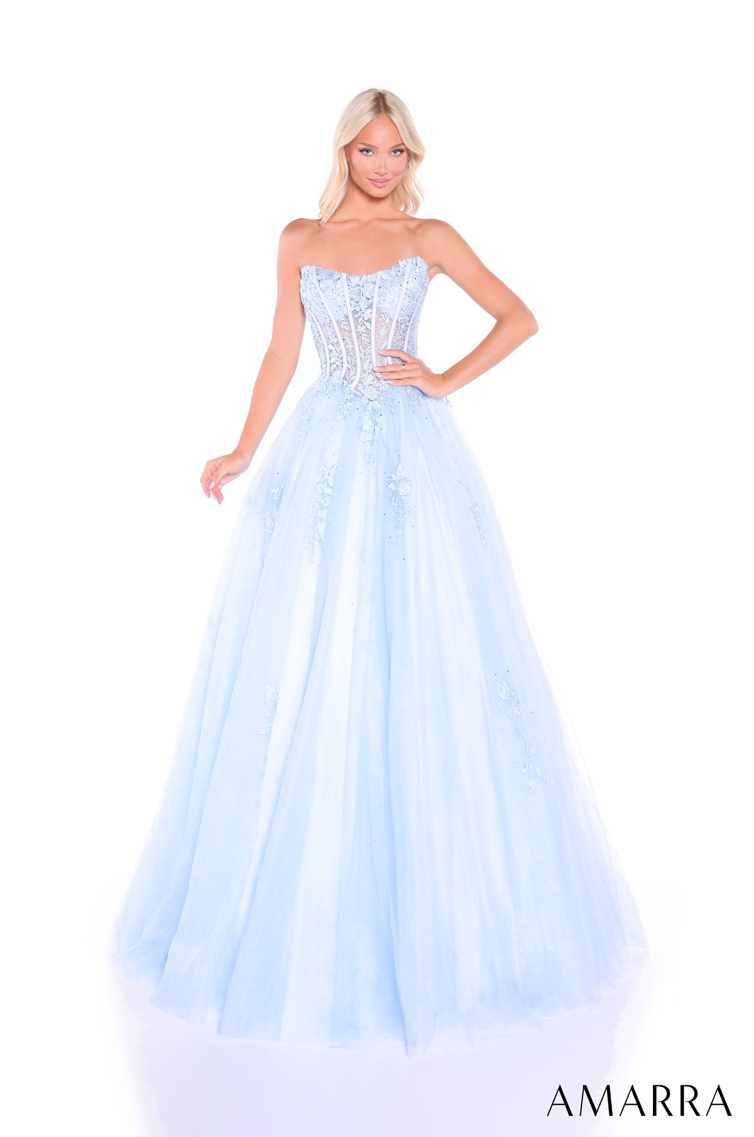 Prom Dresses Long A Line Lace Corset Prom Formal Dress Amarra 88913 Light Blue
