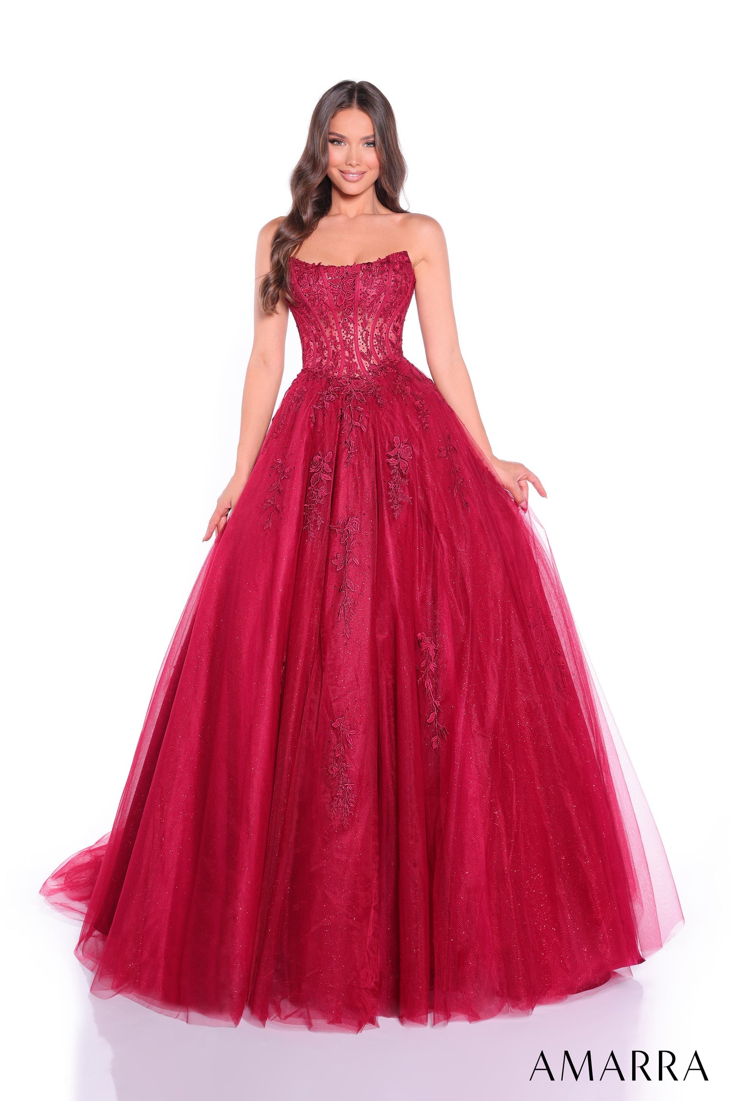 Prom Dresses Long A Line Lace Corset Prom Formal Dress Amarra 88913 Wine