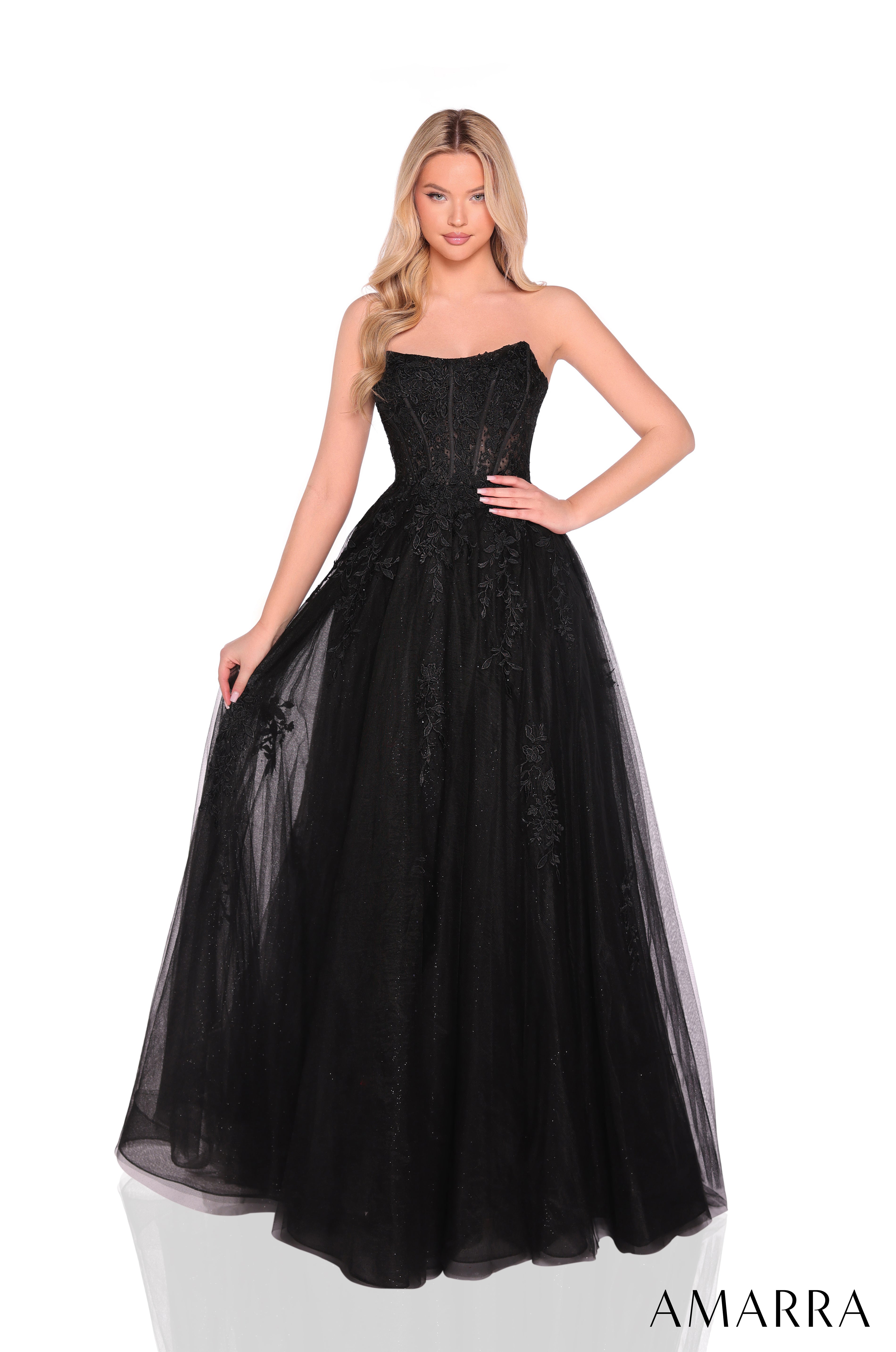 Prom Dresses Long Formal Corset Ball Gown Lace Prom Dress Amarra 88950 Black