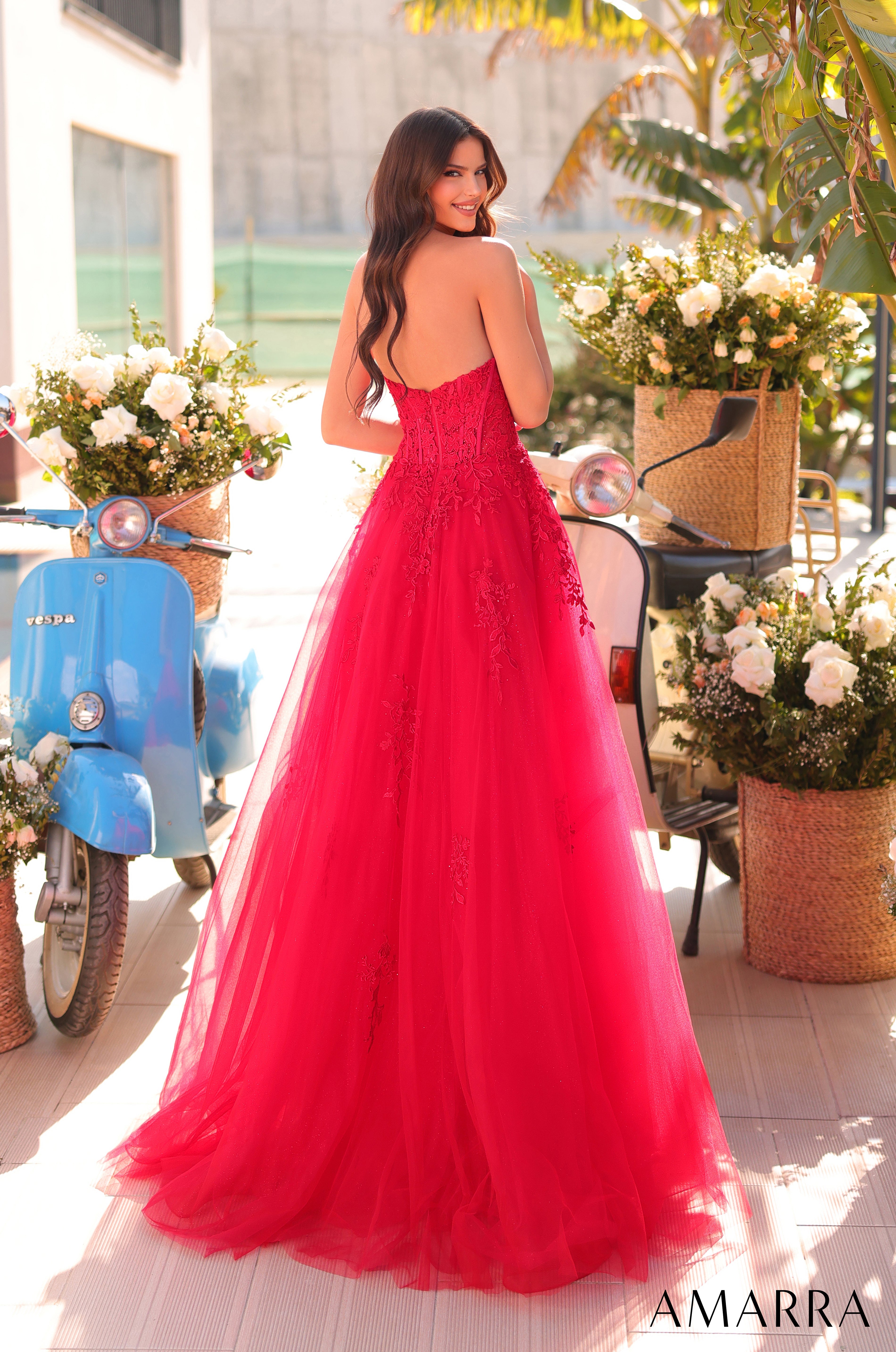 Prom Dresses Long Formal Corset Ball Gown Lace Prom Dress Amarra 88950 Red