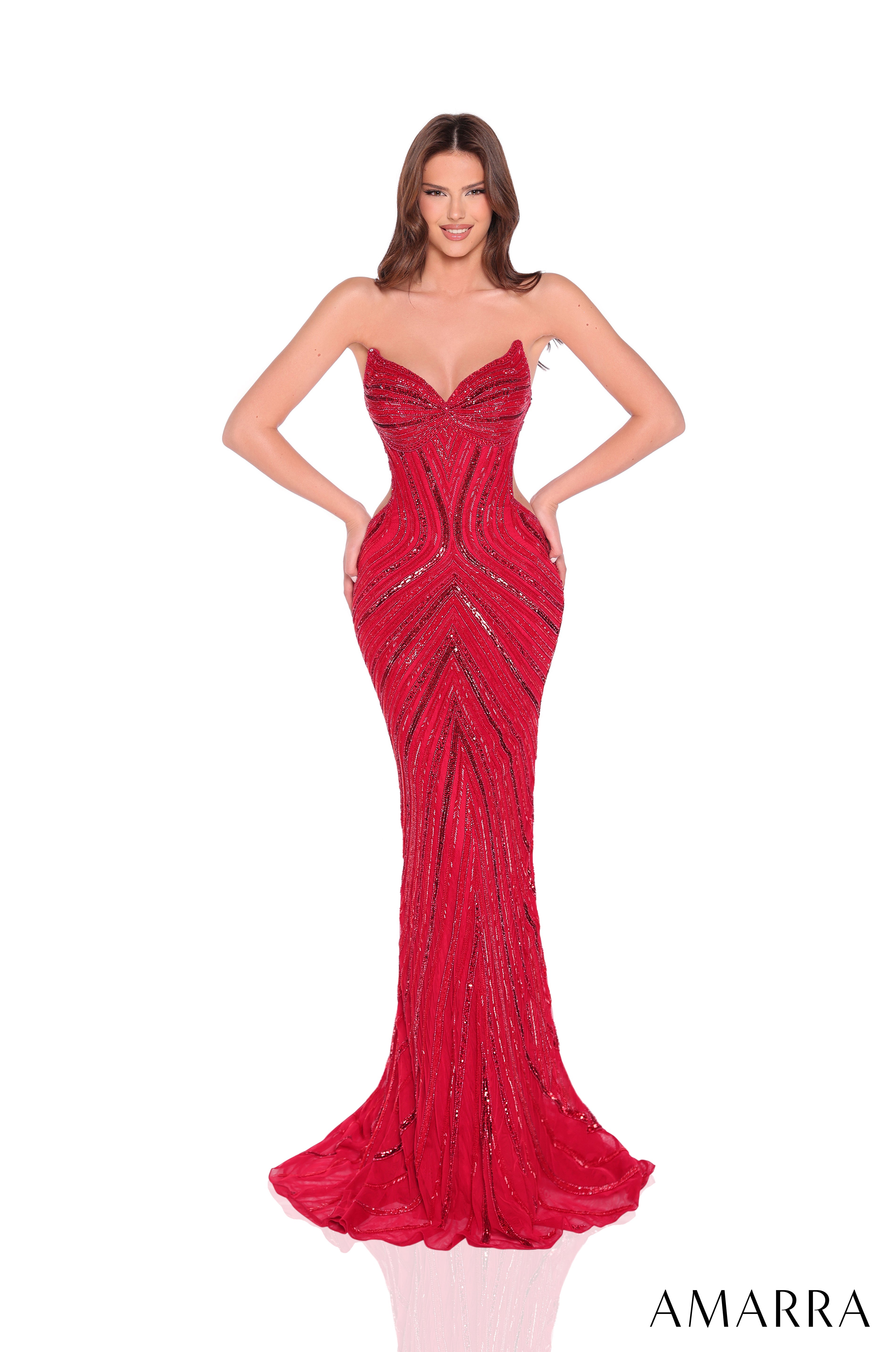 Prom Dresses Long Sequin Formal Beaded Fitted Prom Dress Amarra 88960 Red