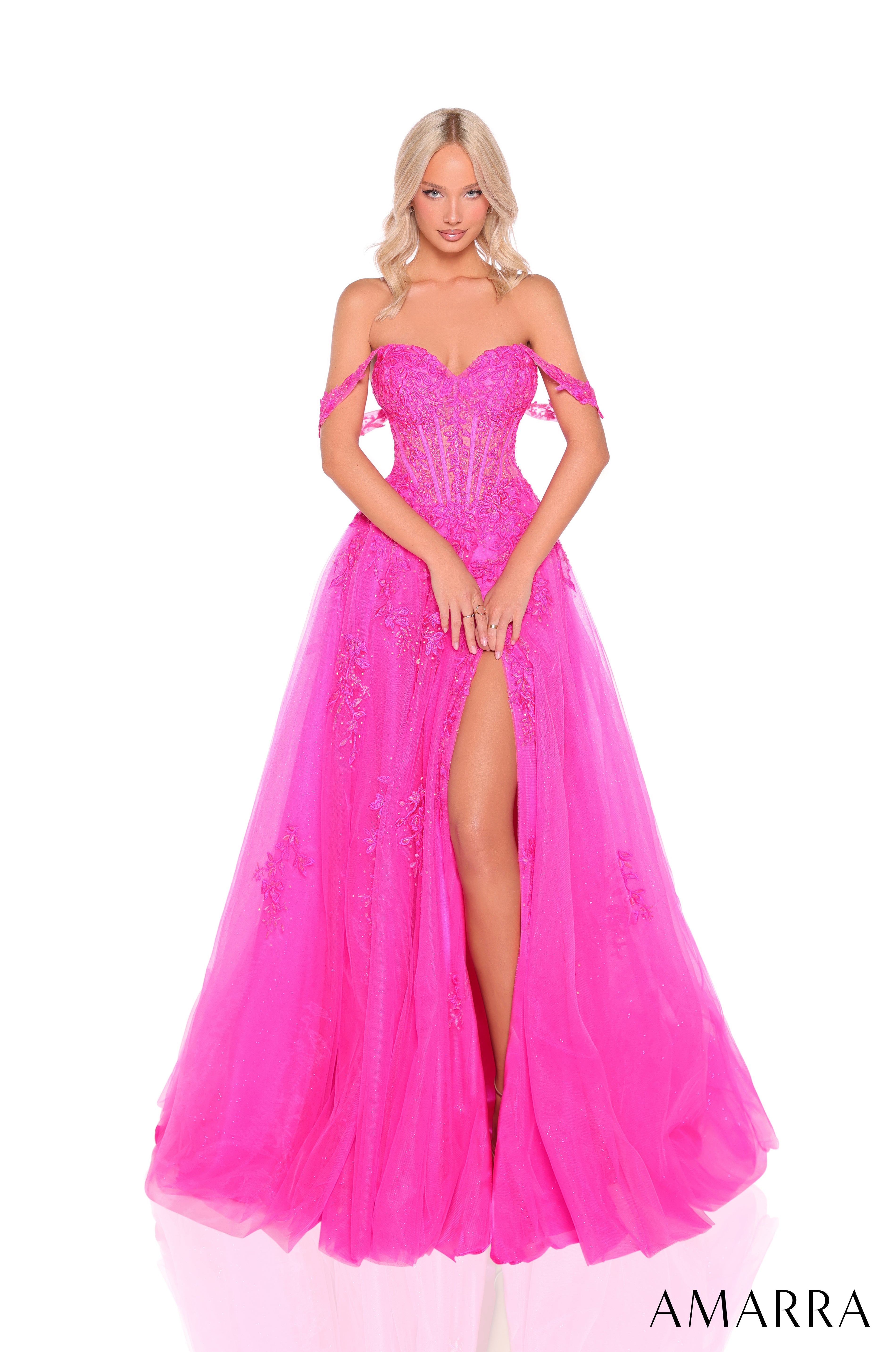 Prom Dresses Long A Line Formal Prom Lace Dress Amarra 88963 Fuchsia