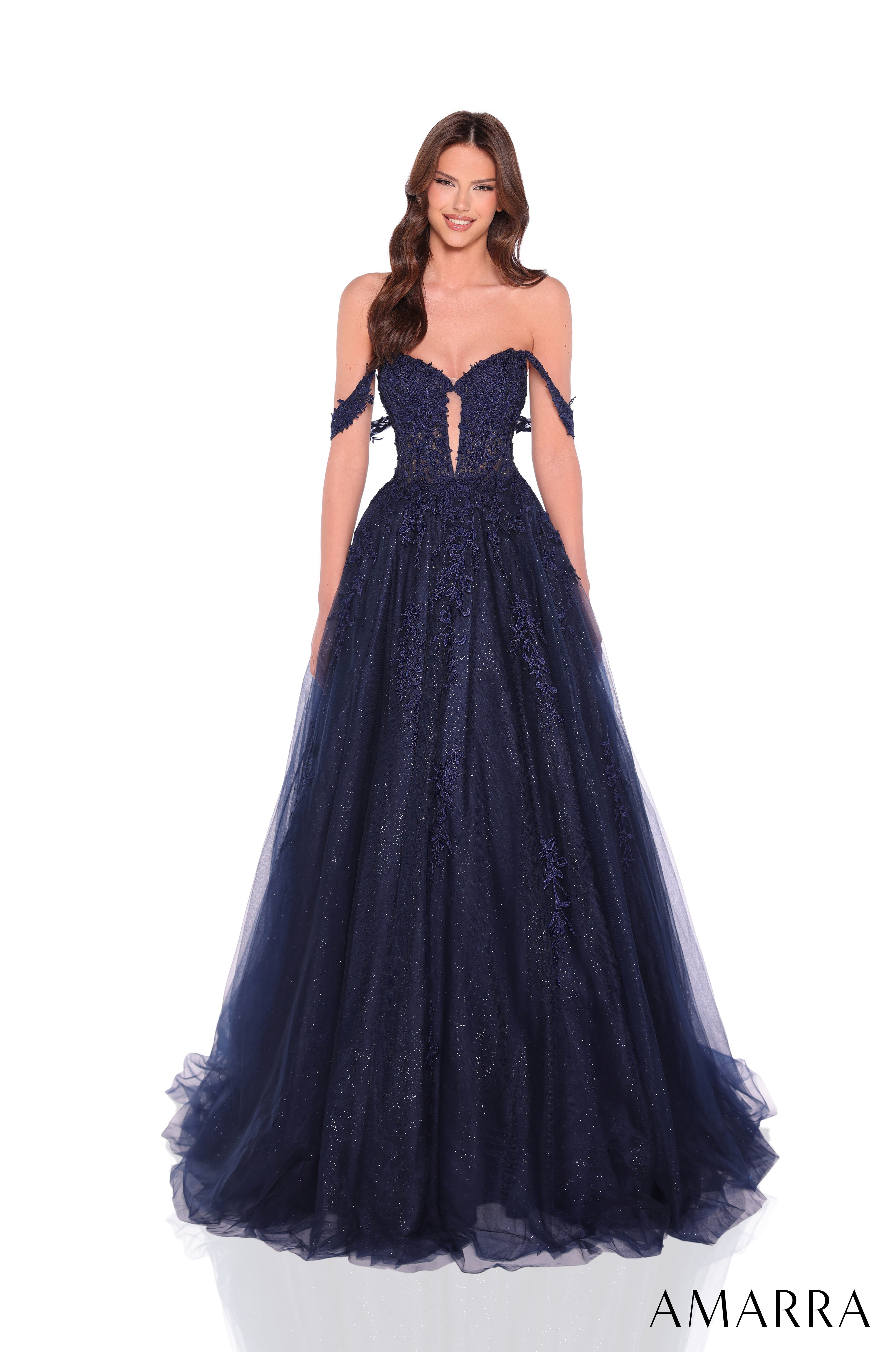 Prom Dresses Long Formal Prom A Line Dress Amarra 88970 Navy