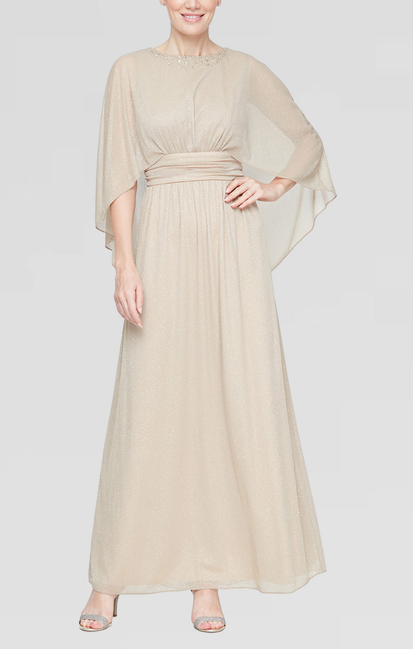 Jewel Floor-Length Glitter Mesh Evening Cape Gown SL Fashions 9133253