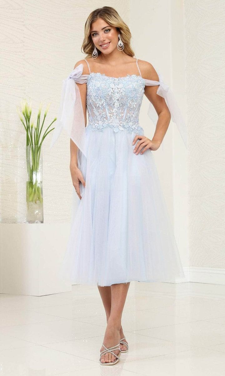 Off-the-Shoulder Tea-Length Tulle Prom A-Line May Queen 2089