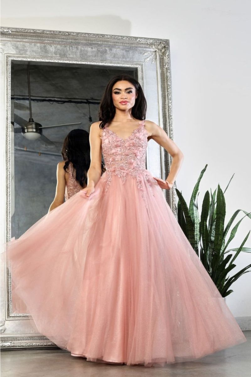 V-Neck Floor-Length Tulle Prom A-Line May Queen 2015
