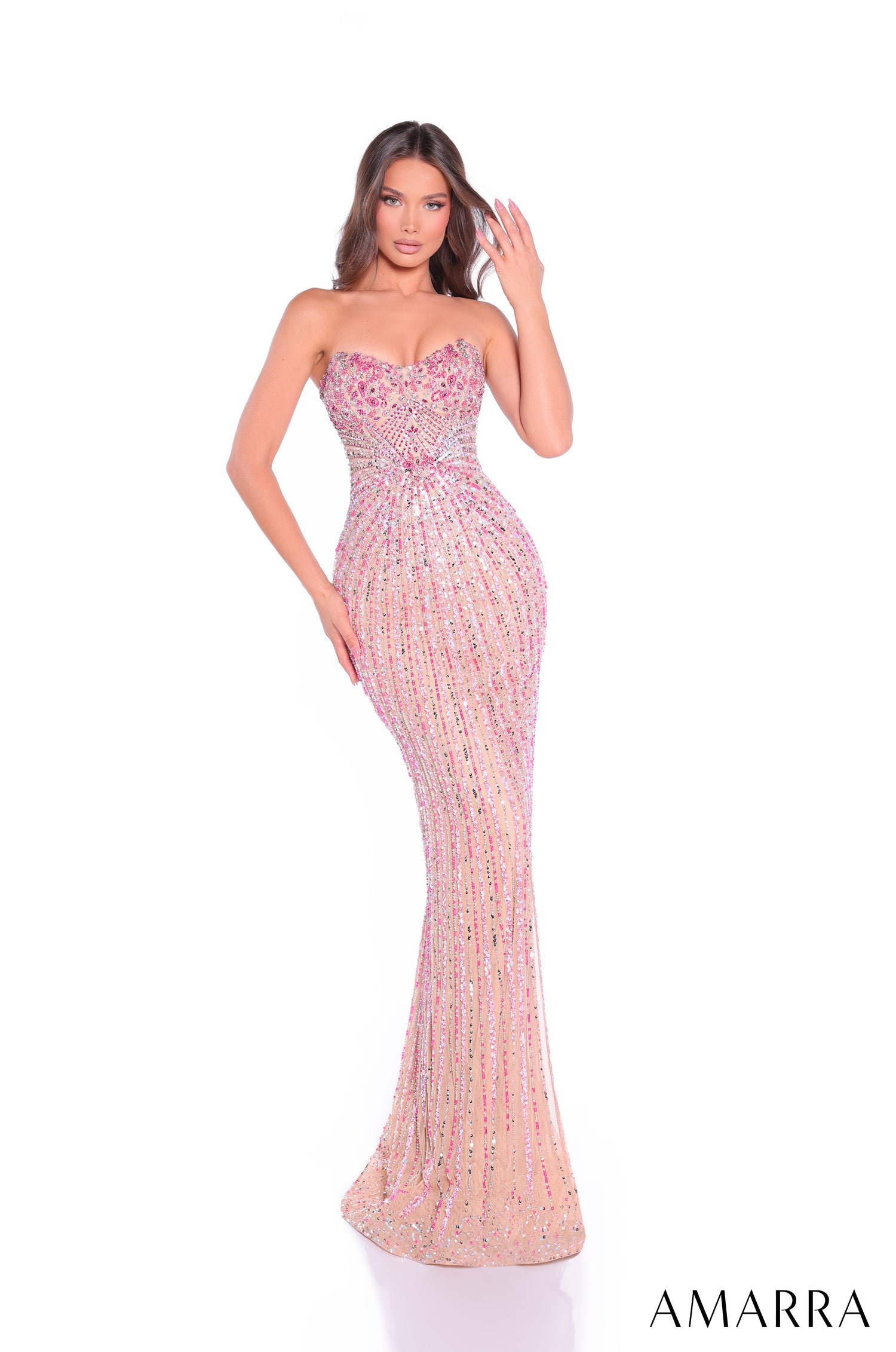 Prom Dresses Long Evening Sequin Prom Fitted Dress Nude/Fuchsia/Candy Pink