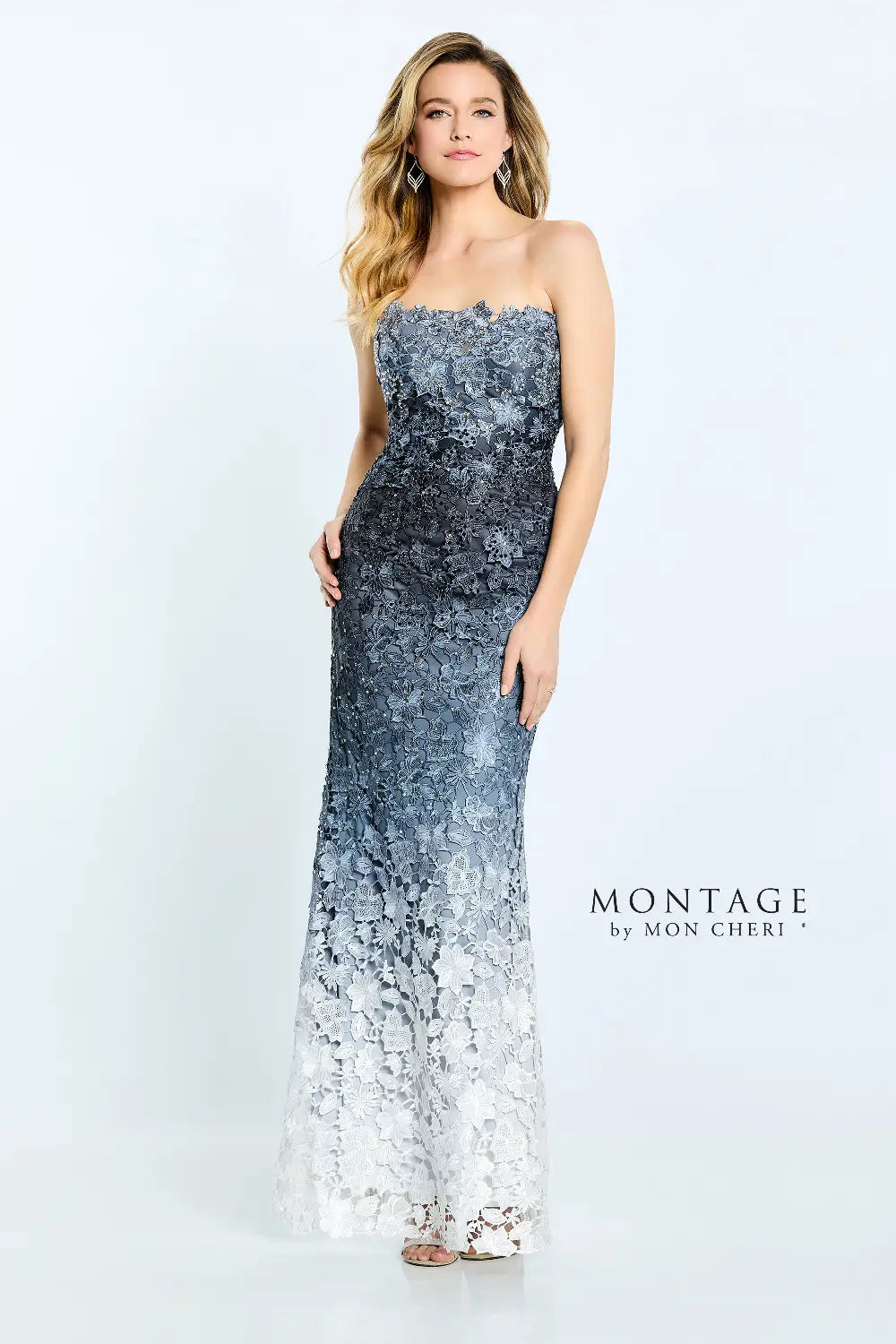 Formal Dresses Fitted Long Formal Ombre Lace Evening Dress Black/Gray/White